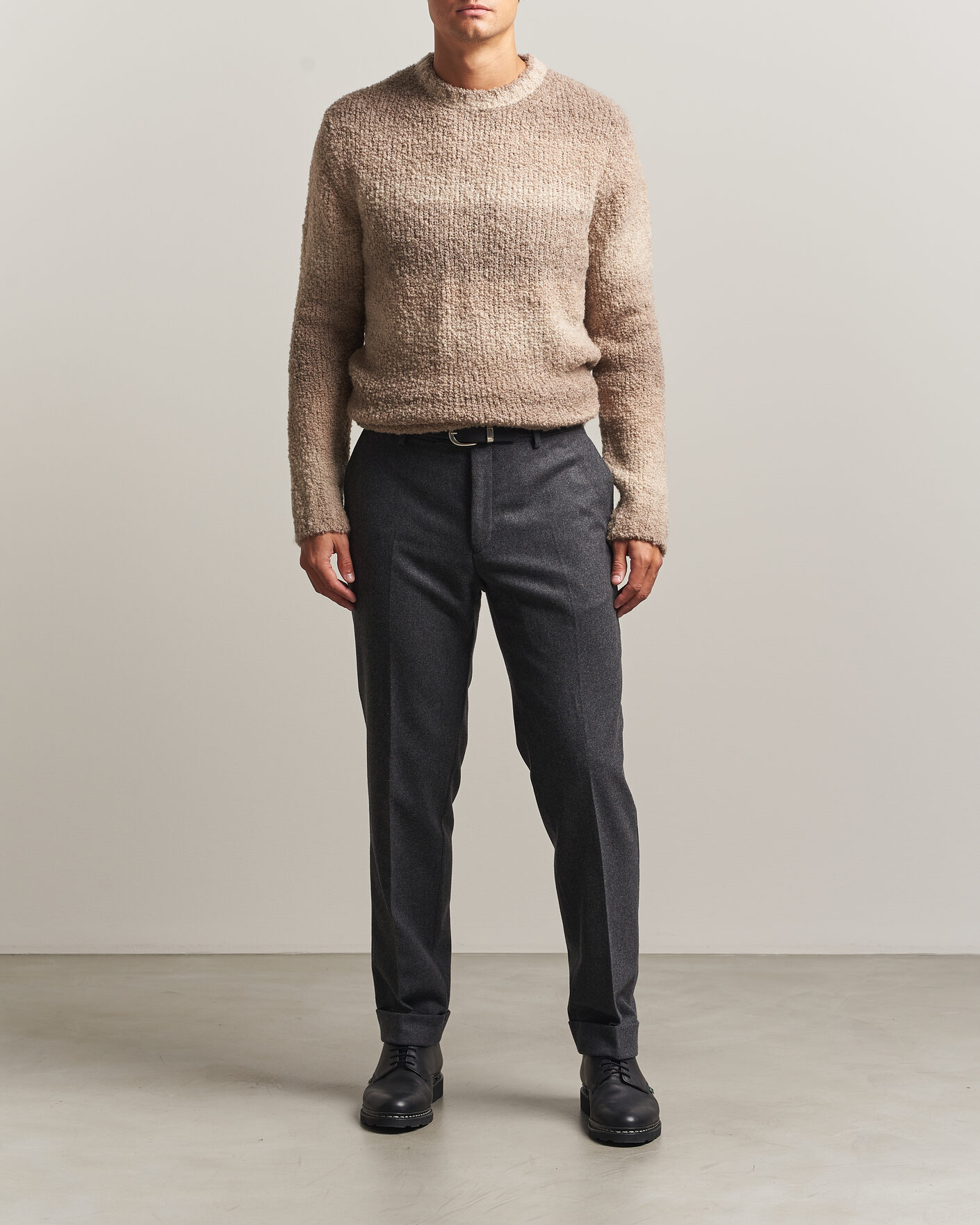 Herre | Gensere | Oscar Jacobson | Ronnie Heavy Knitted Wool Crewneck Beige