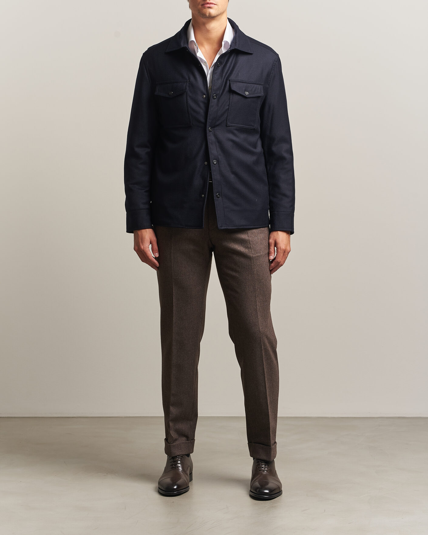Herre | Jakker | Oscar Jacobson | Nylon/Wool Padded Shirt Jacket Navy