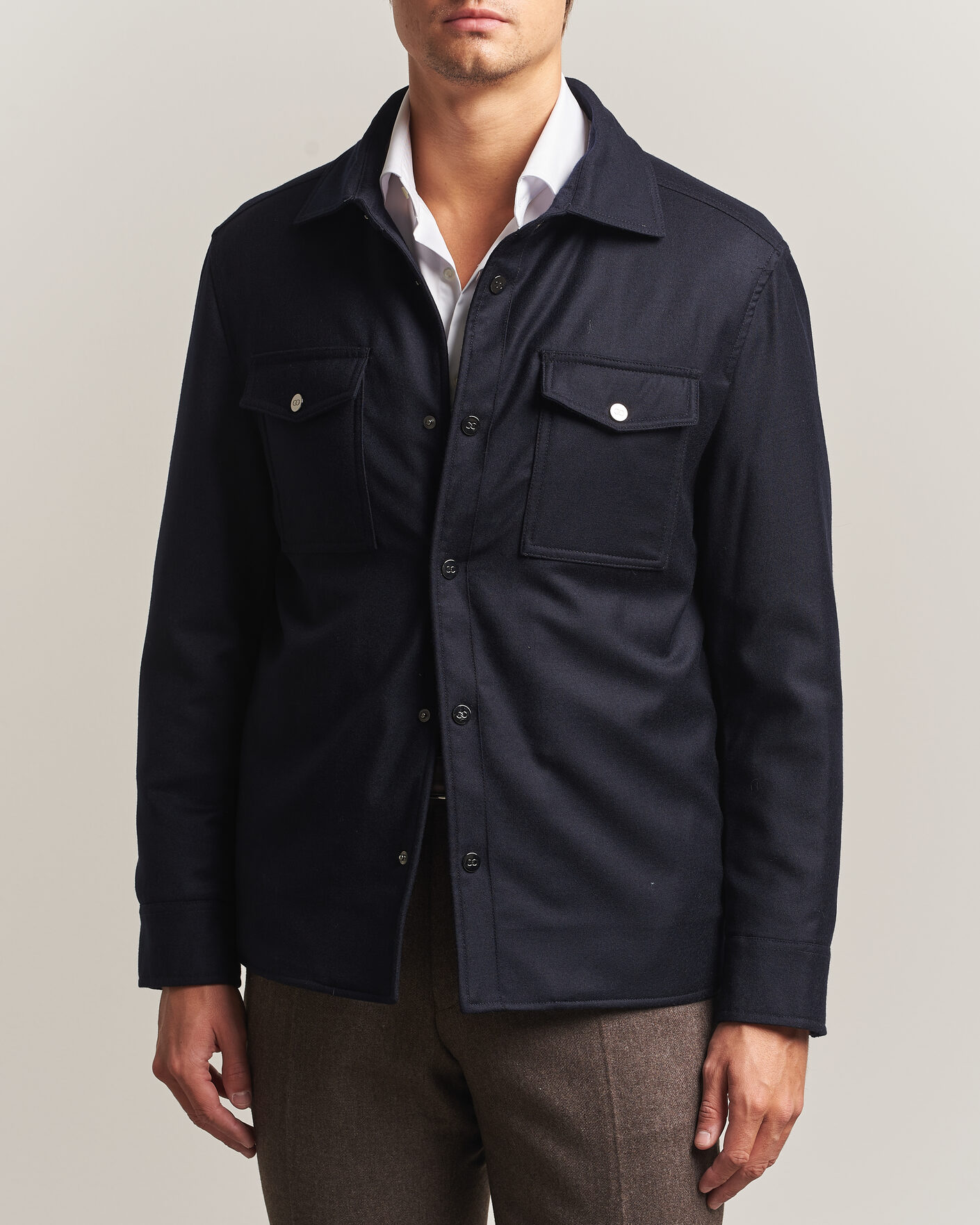Herre | Jakker | Oscar Jacobson | Nylon/Wool Padded Shirt Jacket Navy