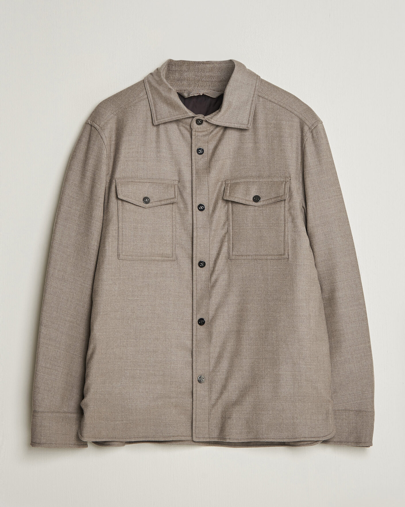 Herre | Jakker | Oscar Jacobson | Nylon/Wool Padded Shirt Jacket Taupe