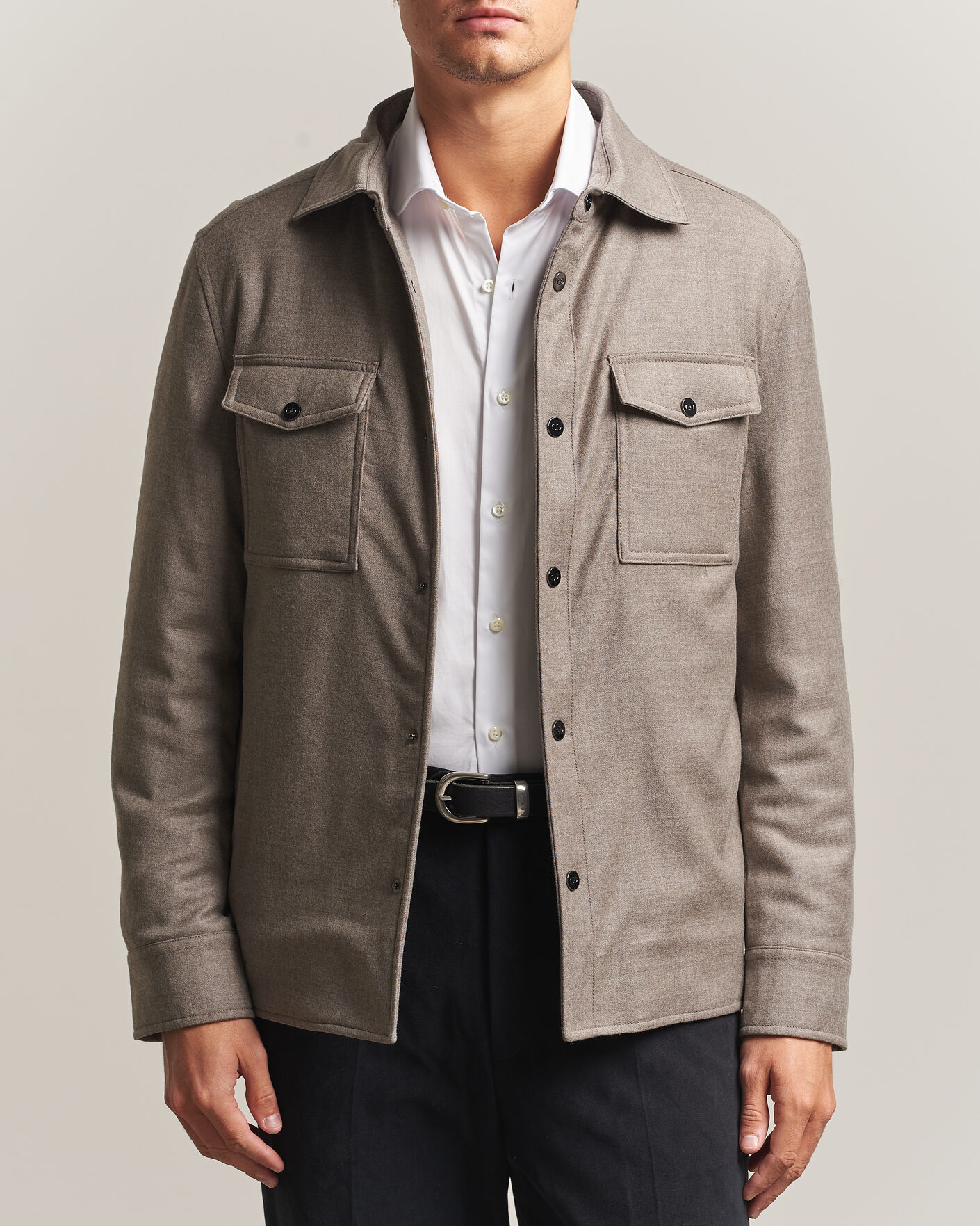 Herre | Jakker | Oscar Jacobson | Nylon/Wool Padded Shirt Jacket Taupe