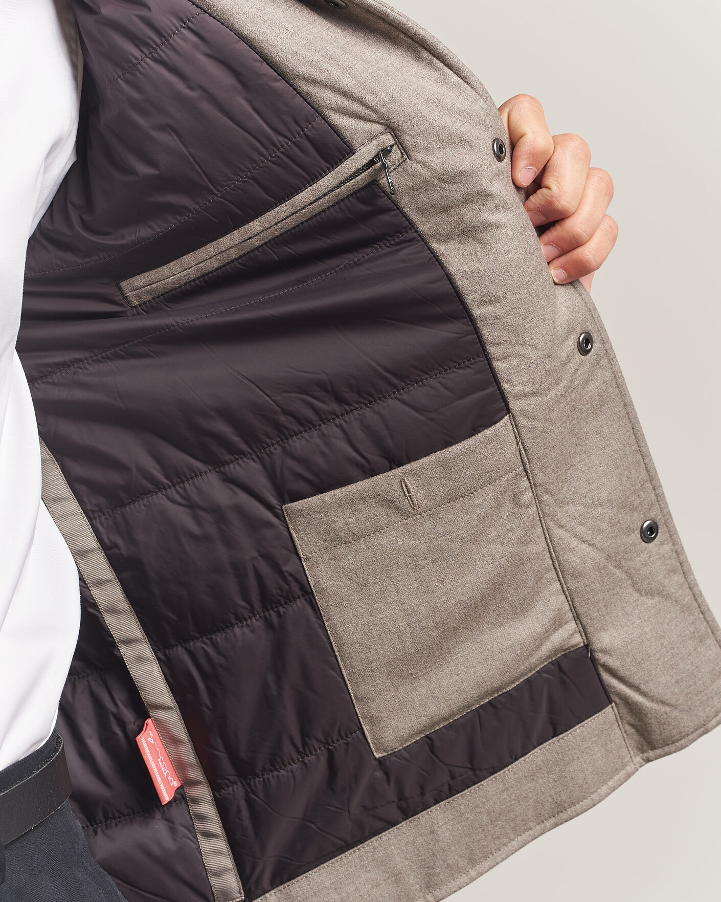 Herre | Jakker | Oscar Jacobson | Nylon/Wool Padded Shirt Jacket Taupe