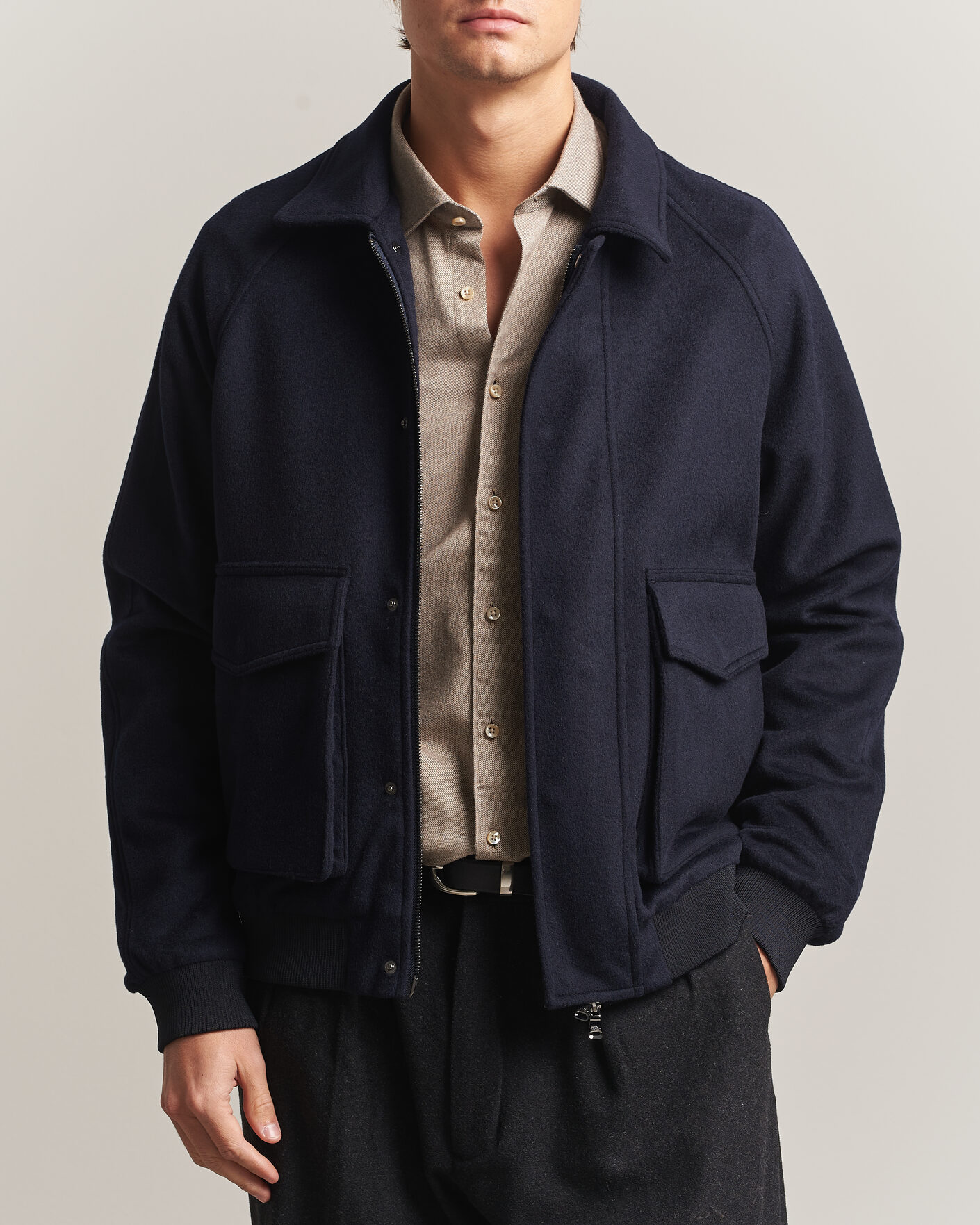 Herre | Jakker | Oscar Jacobson | Aviator Wool Jacket Navy