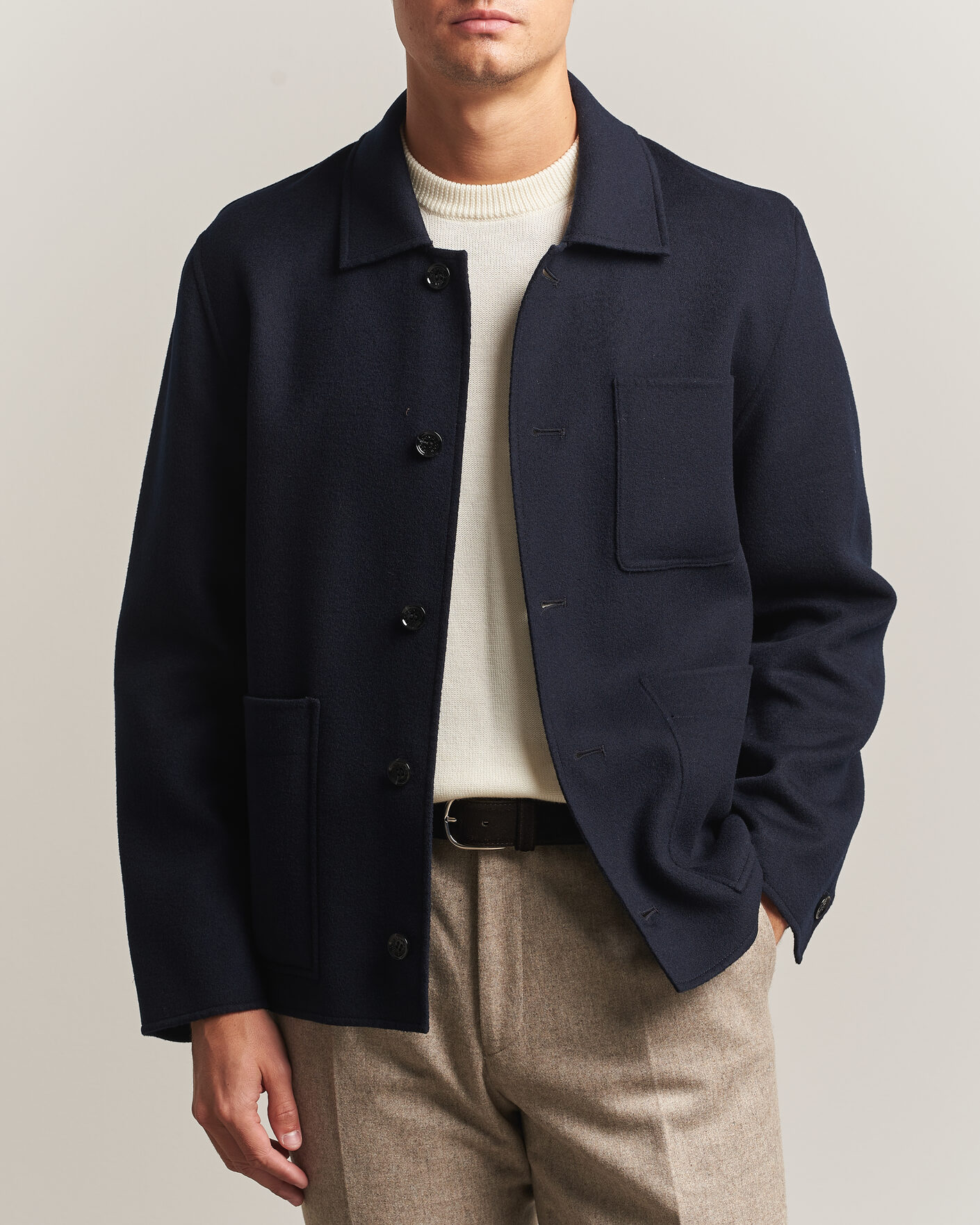 Herre | Jakker | Oscar Jacobson | Doublé Wool Shirt Jacket Navy