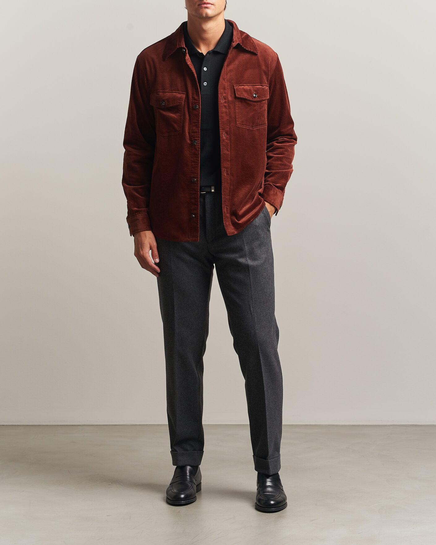 Herre | Skjorter | Oscar Jacobson | Magnus Cord Shirt Jacket Burgundy