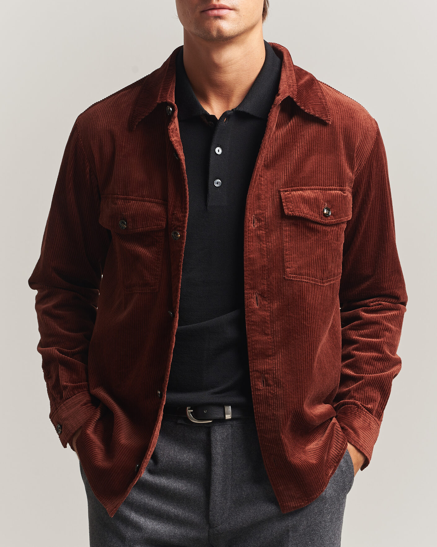 Herre | Skjorter | Oscar Jacobson | Magnus Cord Shirt Jacket Burgundy