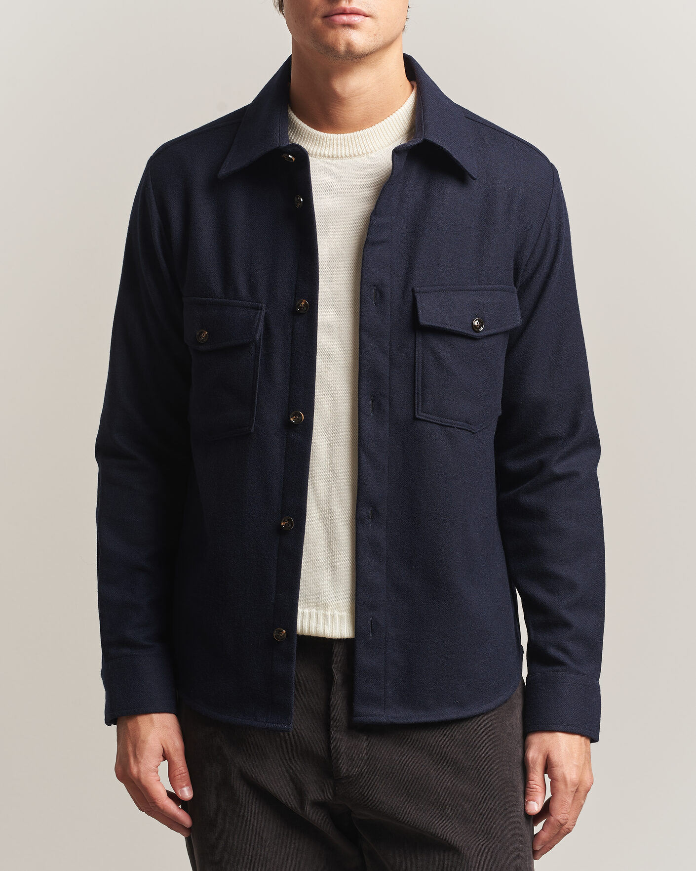 Herre | Skjorter | Oscar Jacobson | Magnus Wool Shirt Jacket Navy