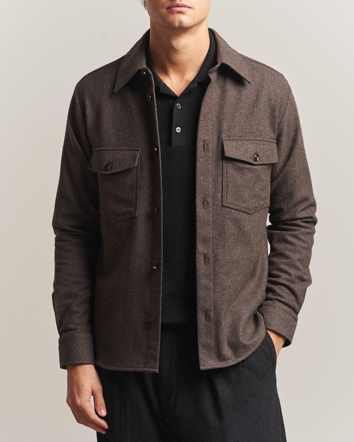 Herre | Skjorter | Oscar Jacobson | Magnus Wool Shirt Jacket Brown