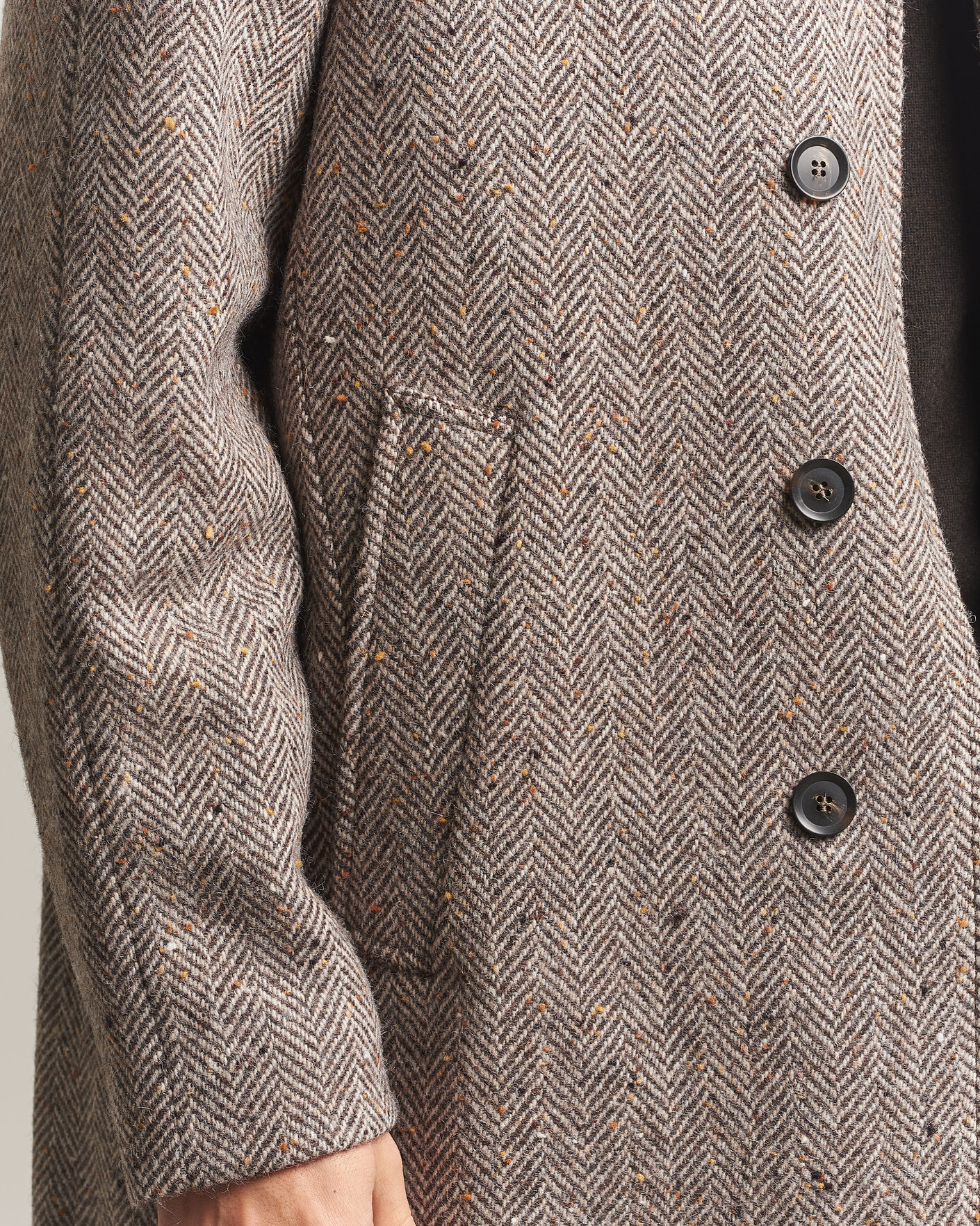 Herre | Jakker | Oscar Jacobson | Raglan Herringbone Wool Coat Beige