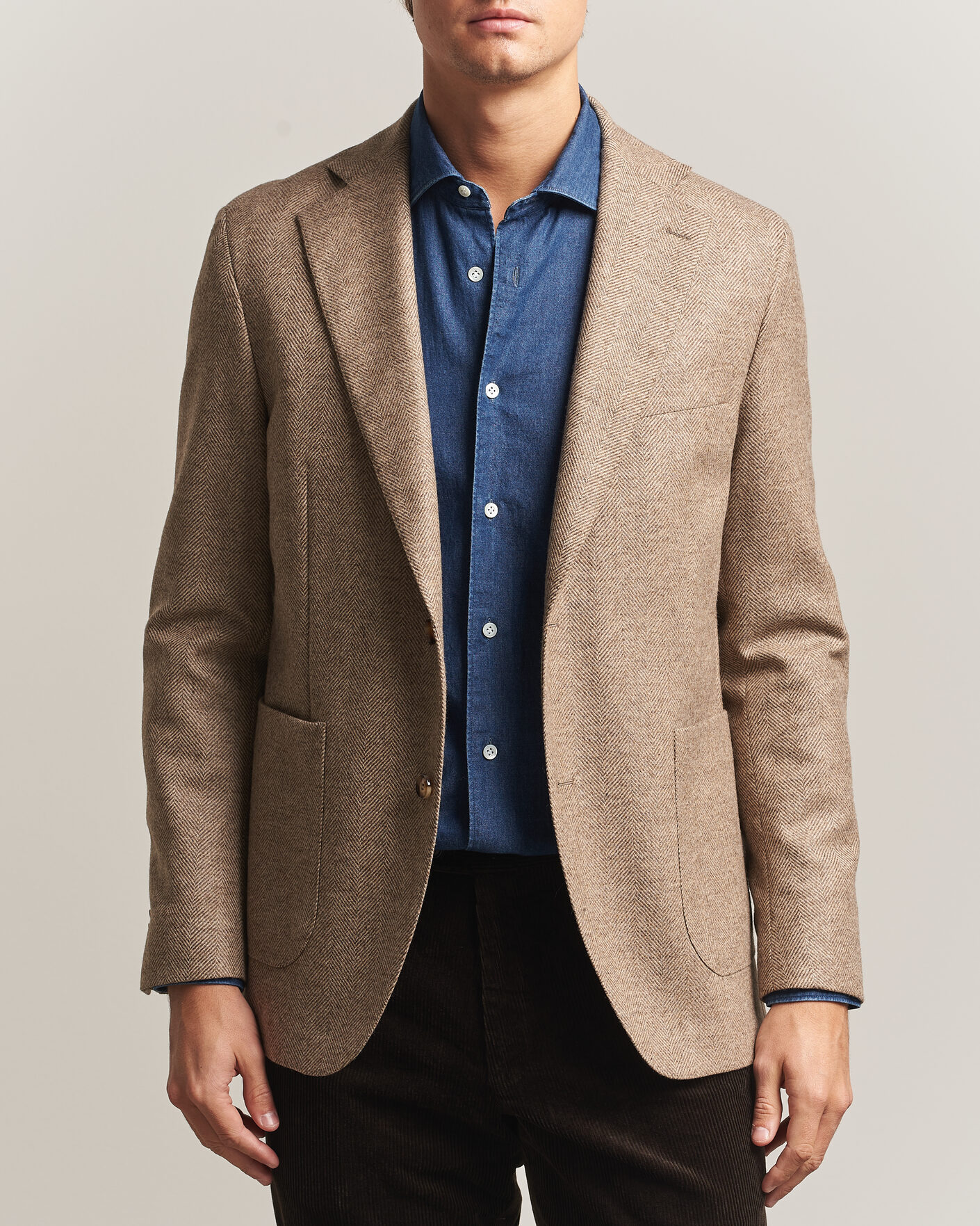 Herre | Dressjakker | Oscar Jacobson | Fogerty Herringbone Wool Blazer Beige