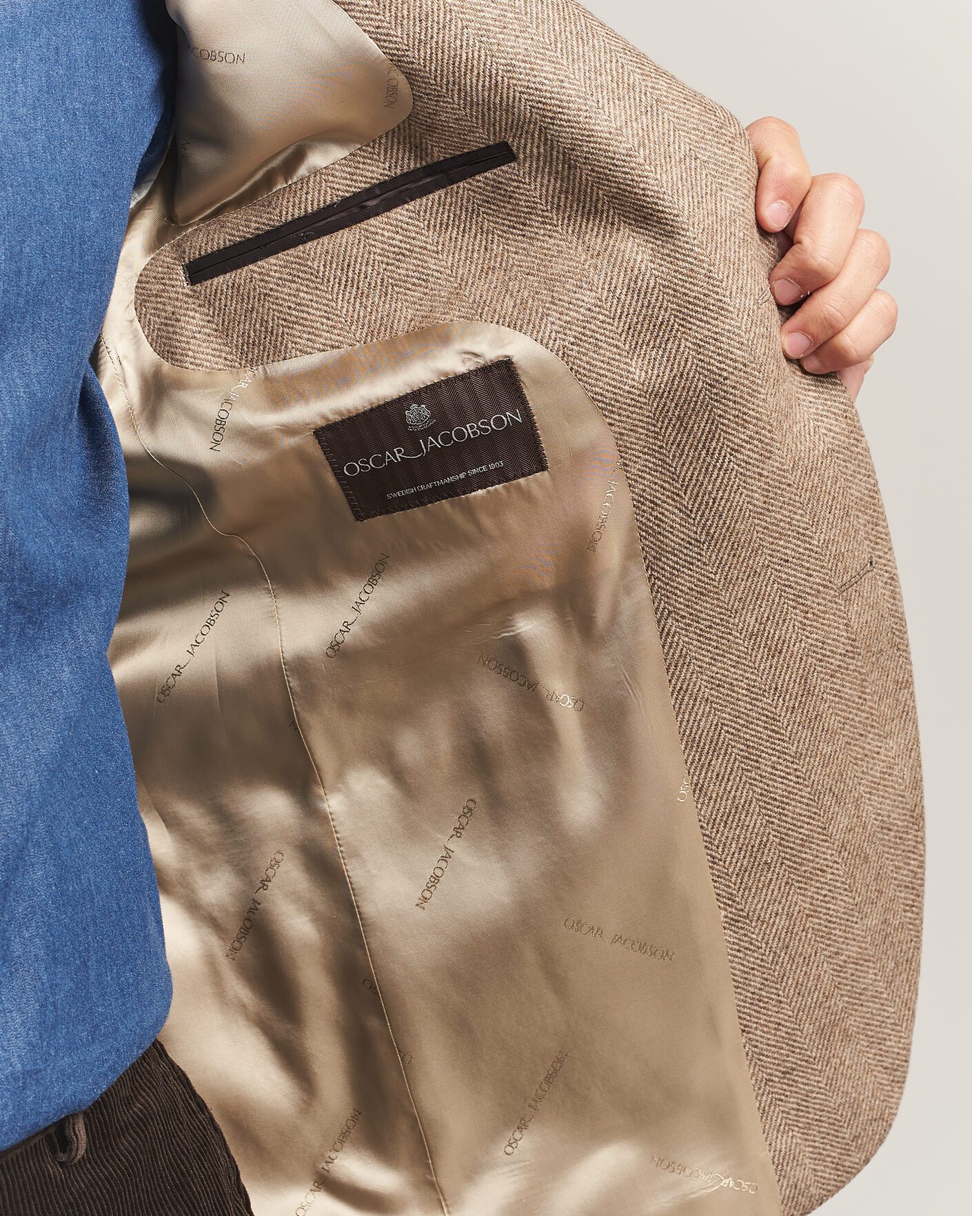Herre | Dressjakker | Oscar Jacobson | Fogerty Herringbone Wool Blazer Beige
