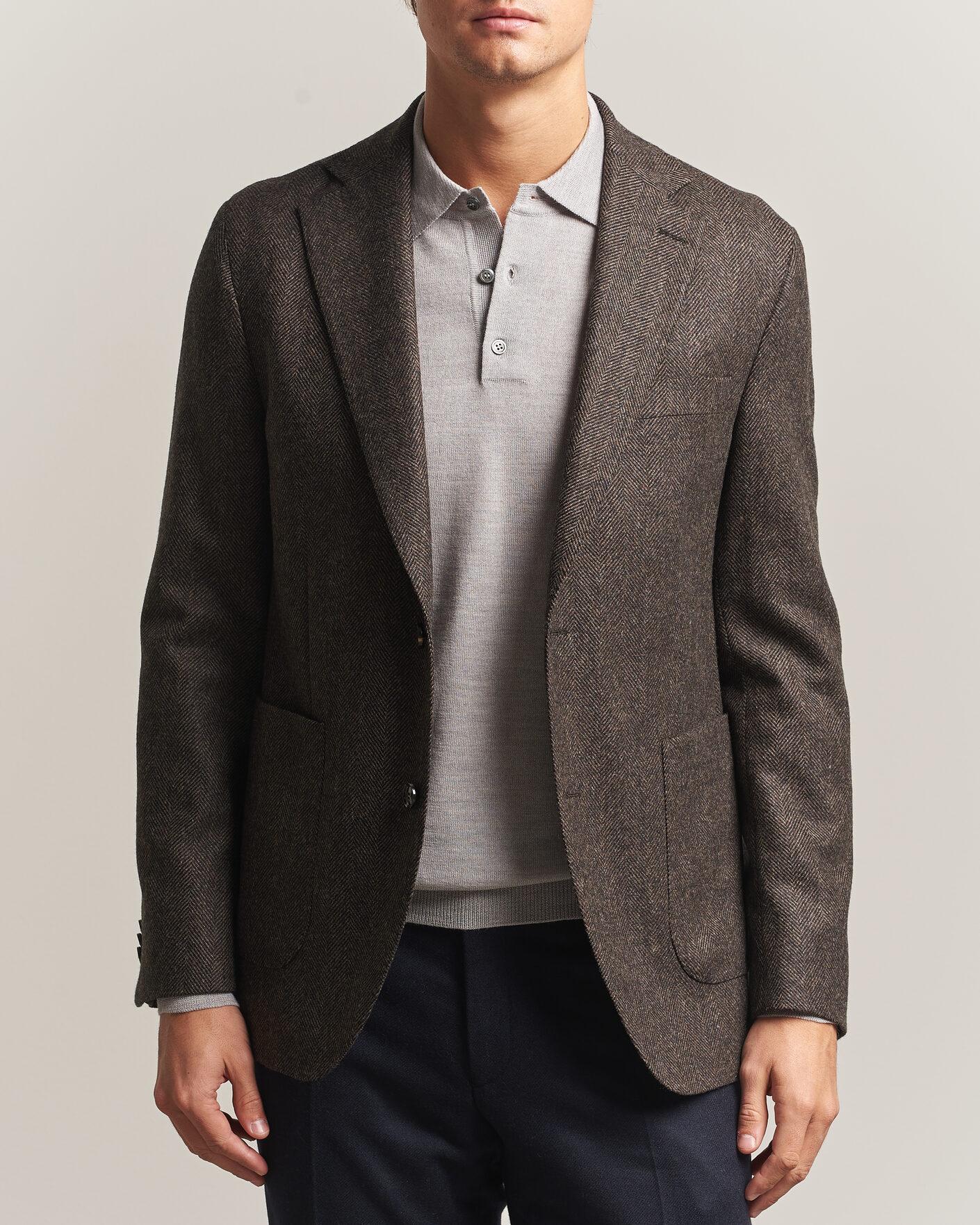 Herre | Dressjakker | Oscar Jacobson | Fogerty Herringbone Wool Blazer Brown