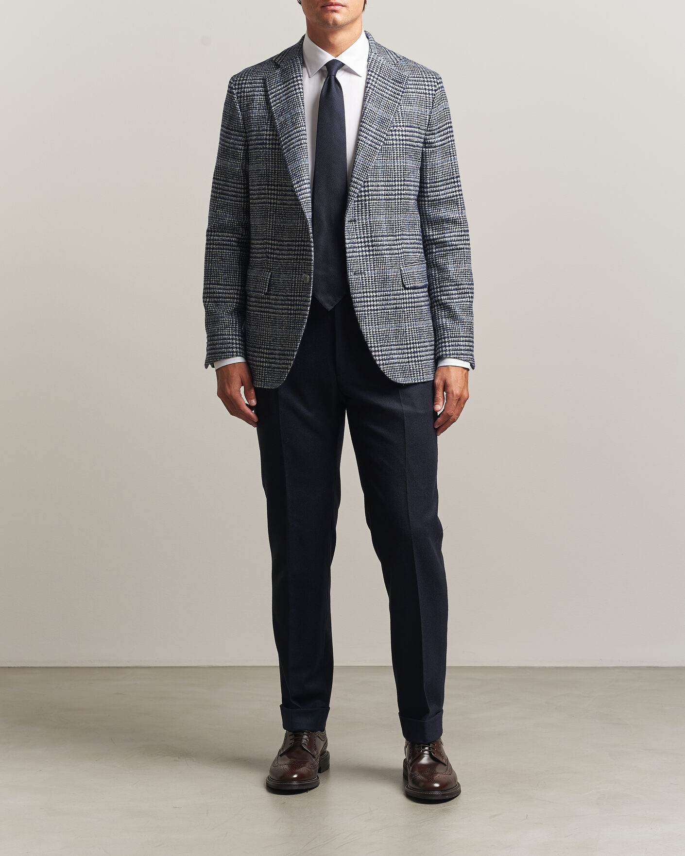 Herre | Dressjakker | Oscar Jacobson | Fogerty Checked Wool/Alpaca Blazer Blue