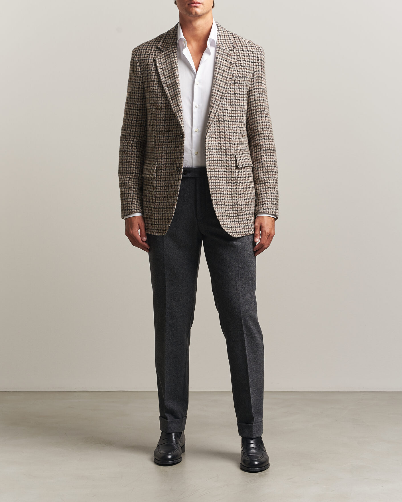 Herre | Dressjakker | Oscar Jacobson | Fridolf Wool Houndstooth Patch Blazer Brown