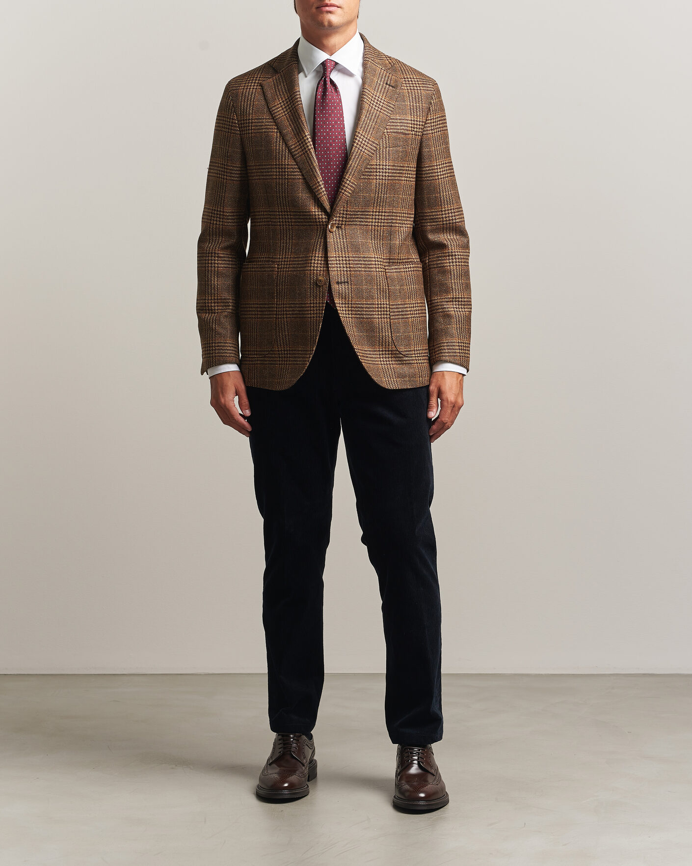 Herre | Dressjakker | Oscar Jacobson | Ferry Patch Checked Wool/Cashmere Blazer Brown