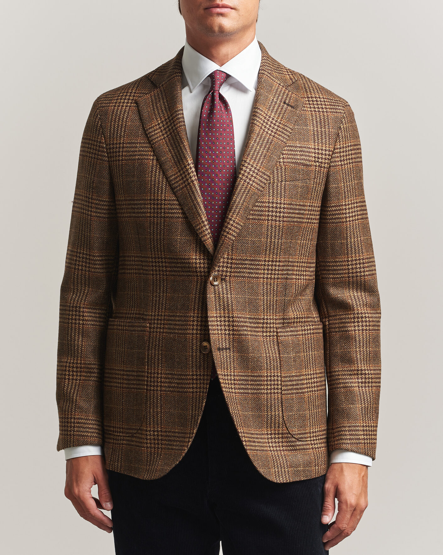 Herre | Dressjakker | Oscar Jacobson | Ferry Patch Checked Wool/Cashmere Blazer Brown