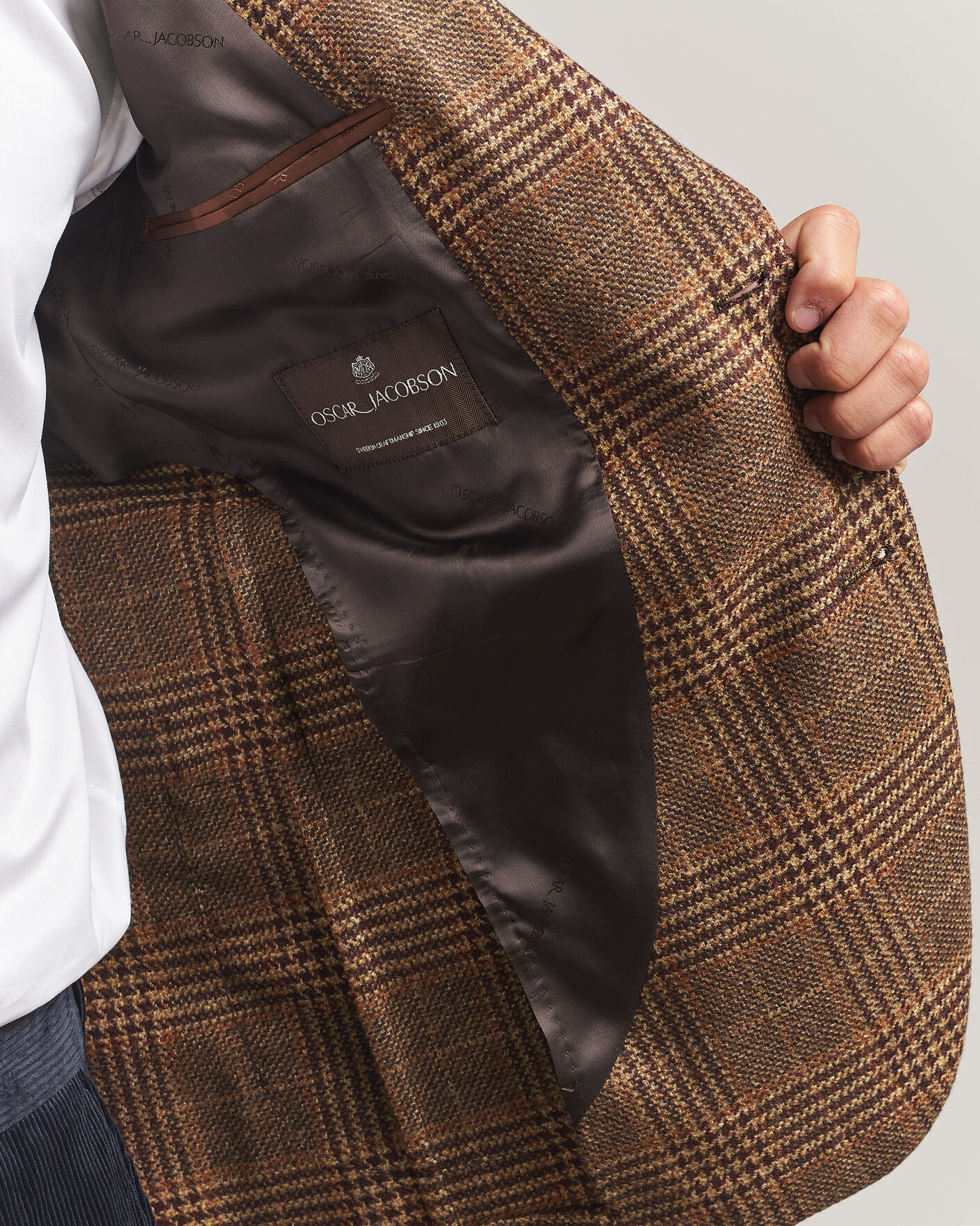 Herre | Dressjakker | Oscar Jacobson | Ferry Patch Checked Wool/Cashmere Blazer Brown