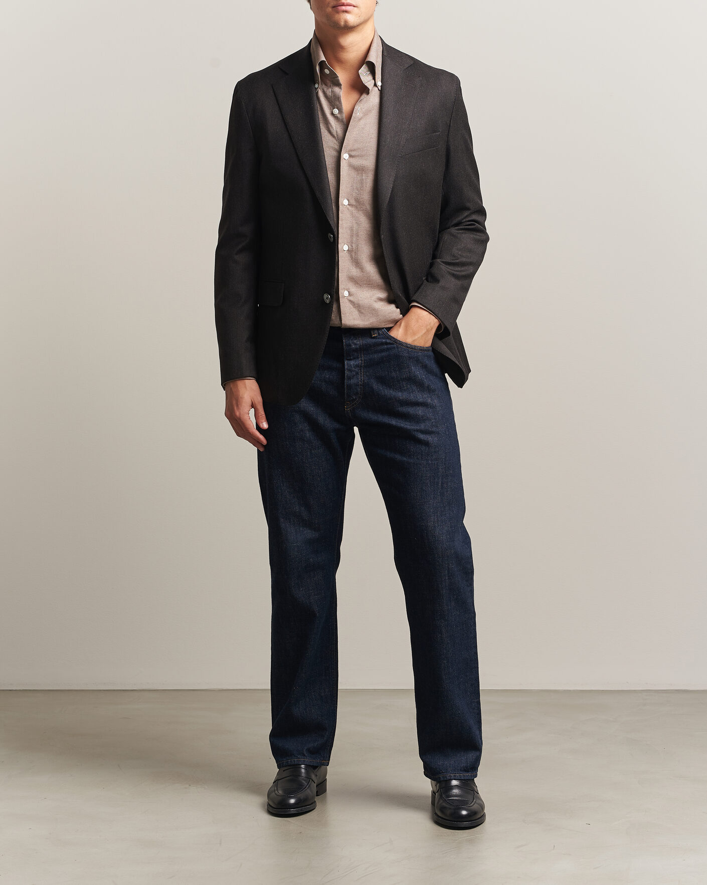 Herre | Dressjakker | Oscar Jacobson | Fogerty Wool Flannel Blazer Brown
