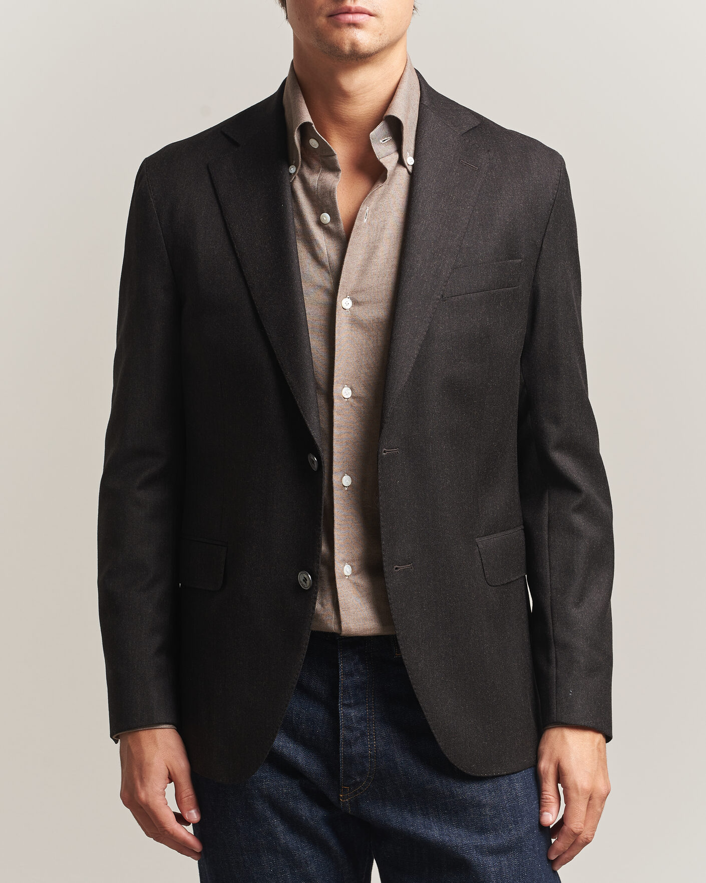 Herre | Dressjakker | Oscar Jacobson | Fogerty Wool Flannel Blazer Brown