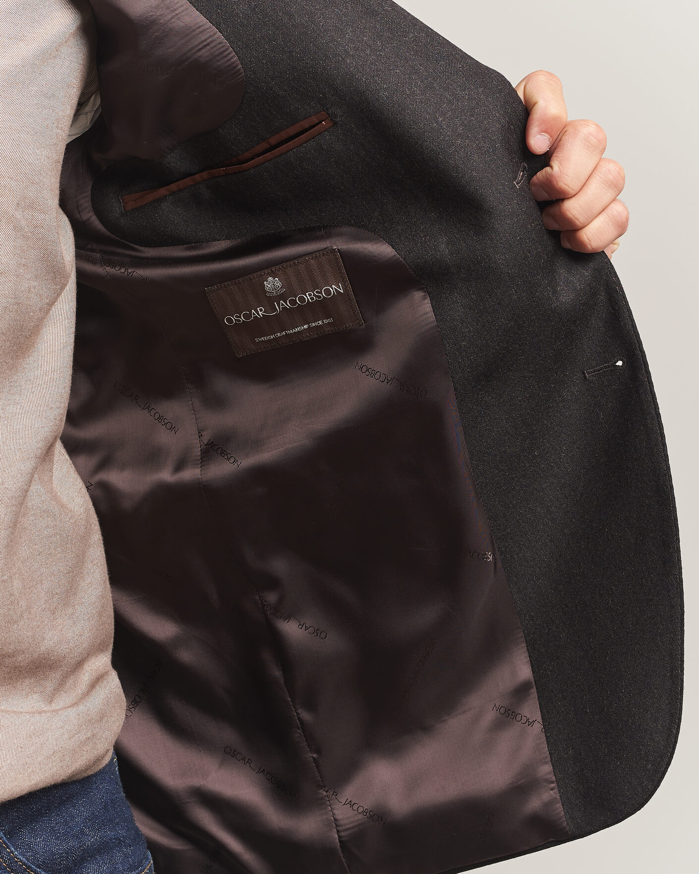 Herre | Dressjakker | Oscar Jacobson | Fogerty Wool Flannel Blazer Brown
