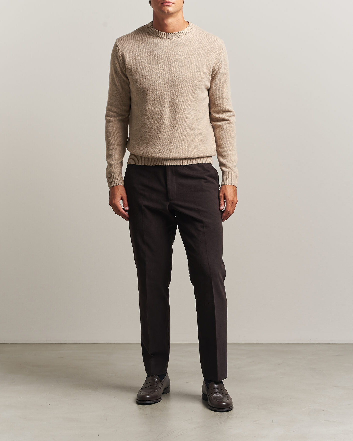 Herre | Gensere | Stenströms | Brushed Merino Crew Neck Beige