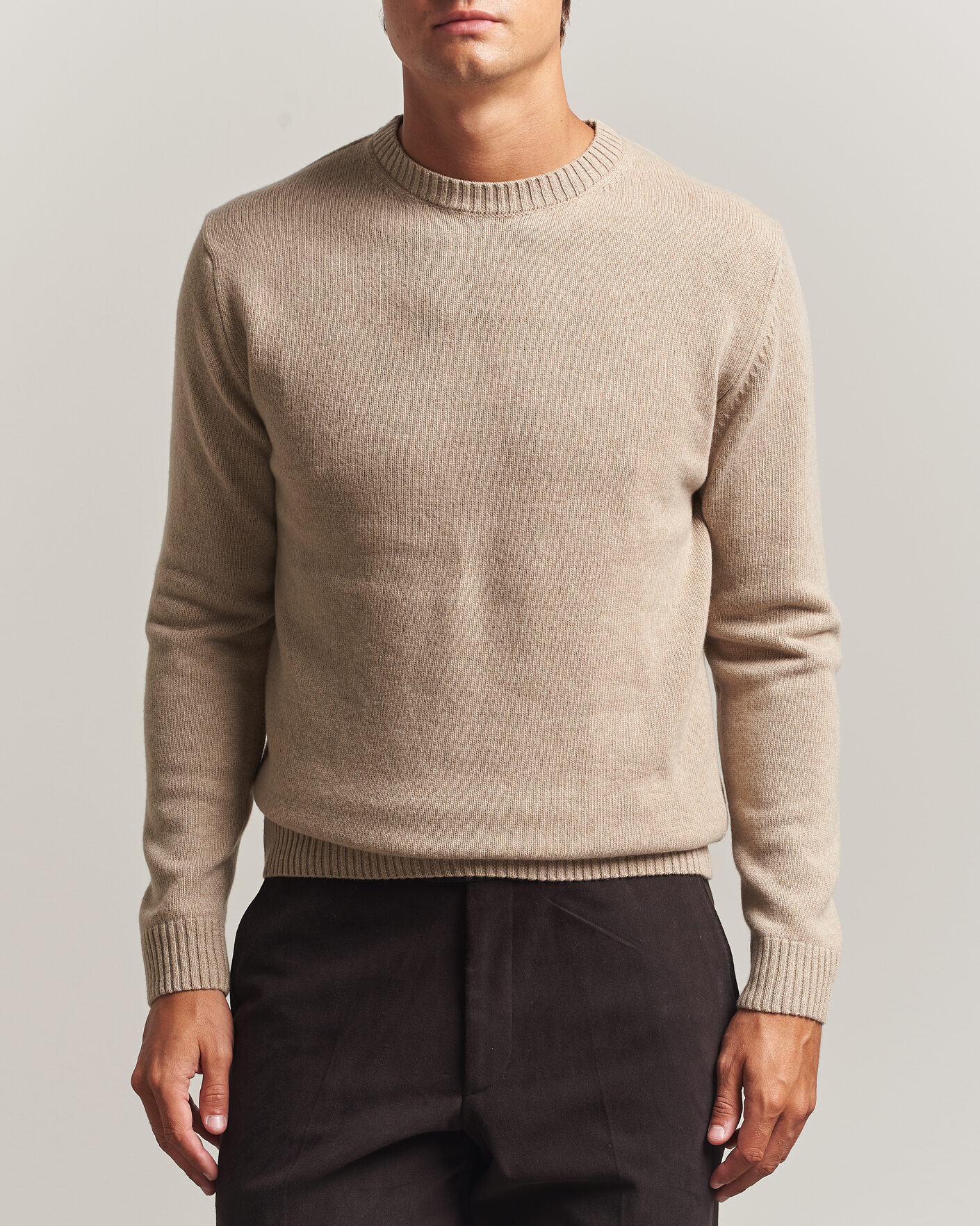 Herre | Gensere | Stenströms | Brushed Merino Crew Neck Beige