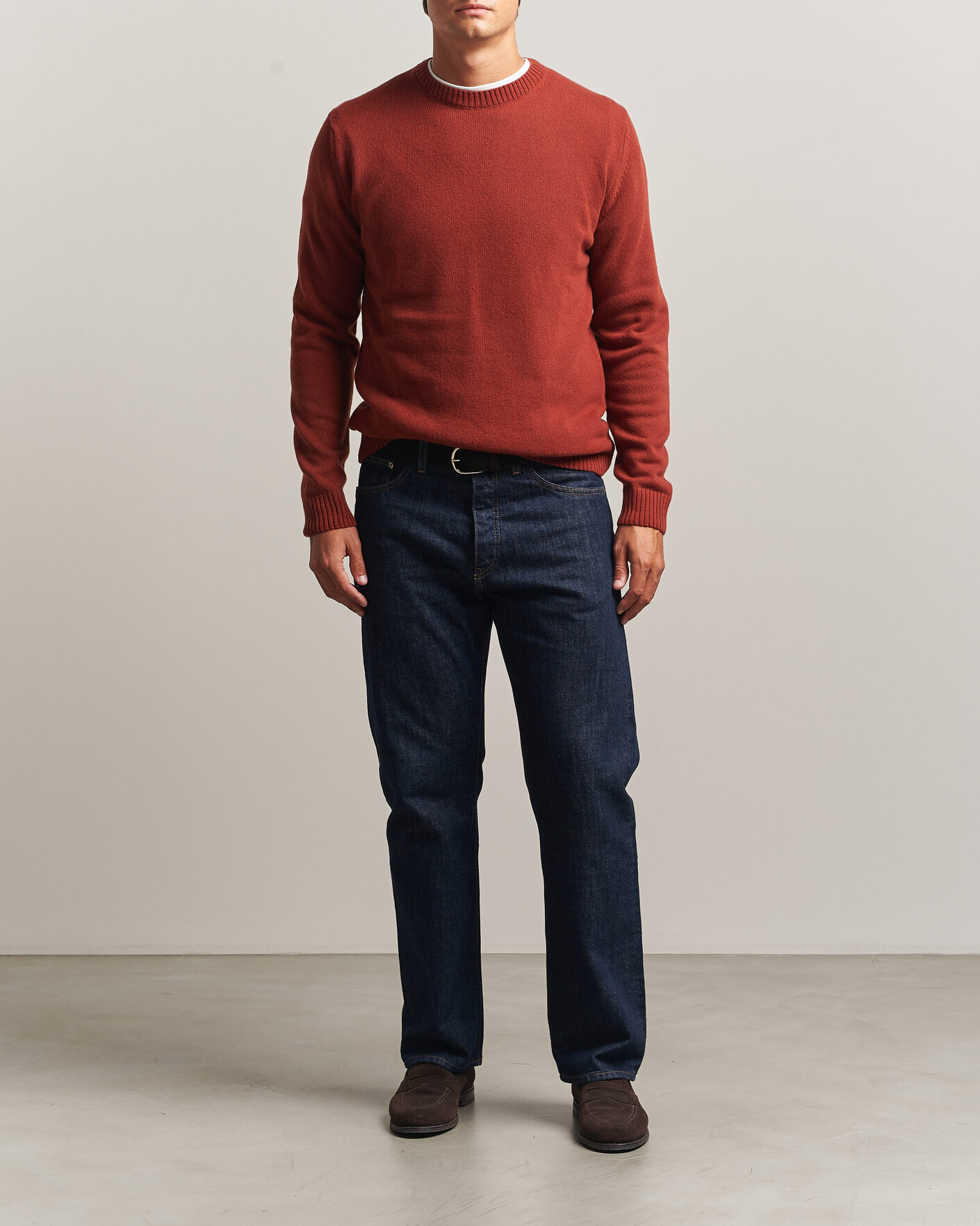 Herre | Gensere | Stenströms | Brushed Merino Crew Neck Burnt Orange