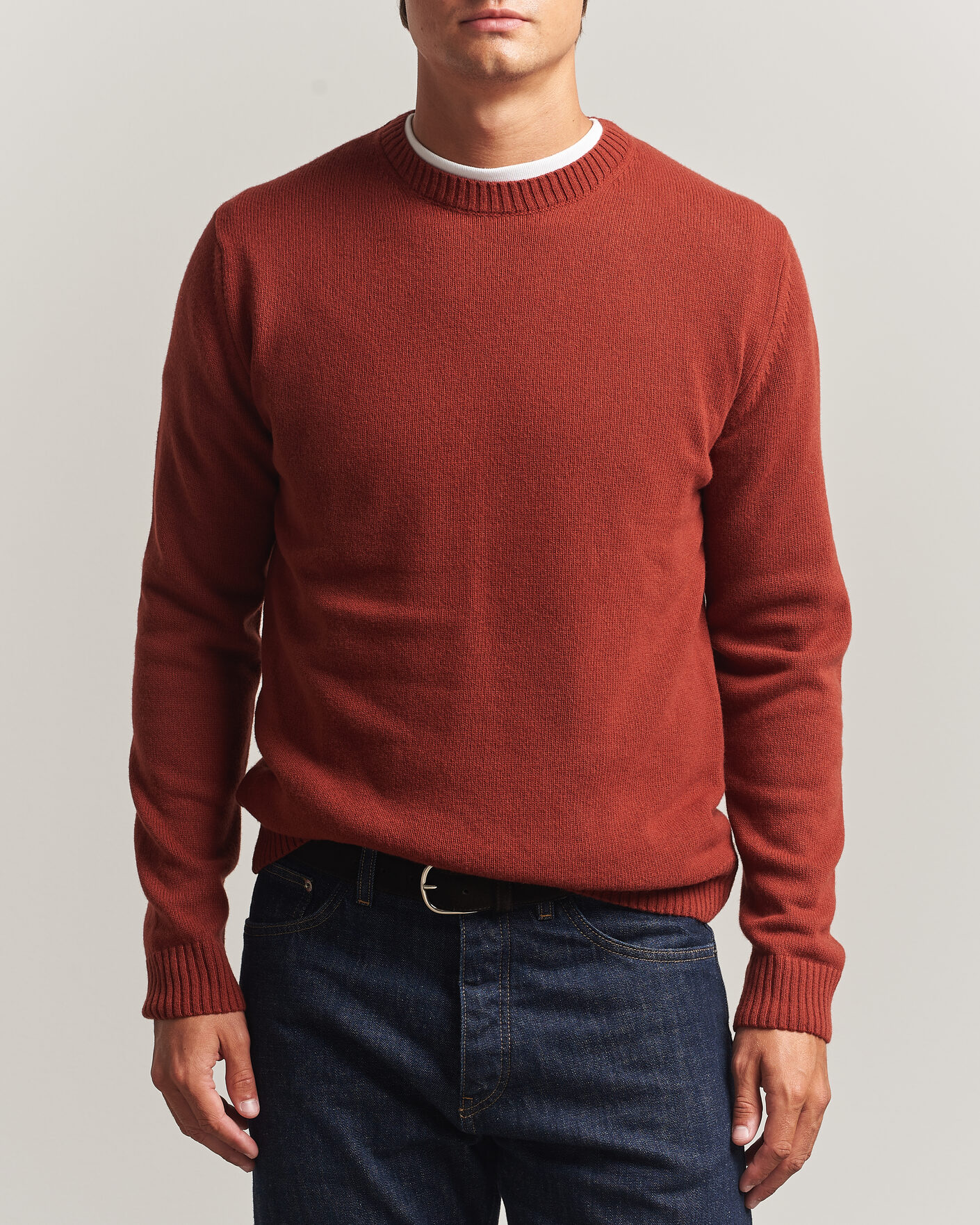 Herre | Gensere | Stenströms | Brushed Merino Crew Neck Burnt Orange