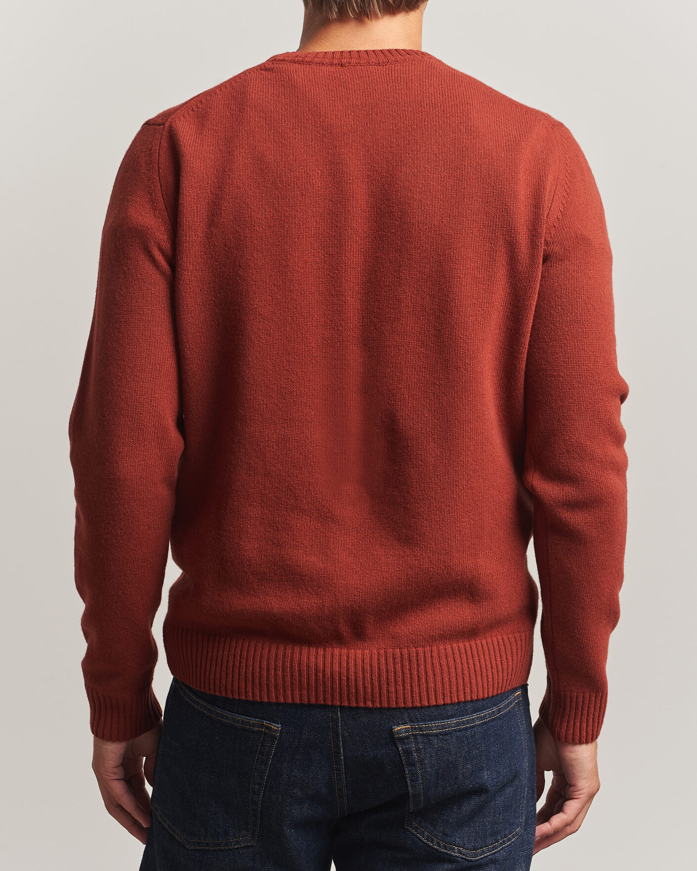 Herre | Gensere | Stenströms | Brushed Merino Crew Neck Burnt Orange