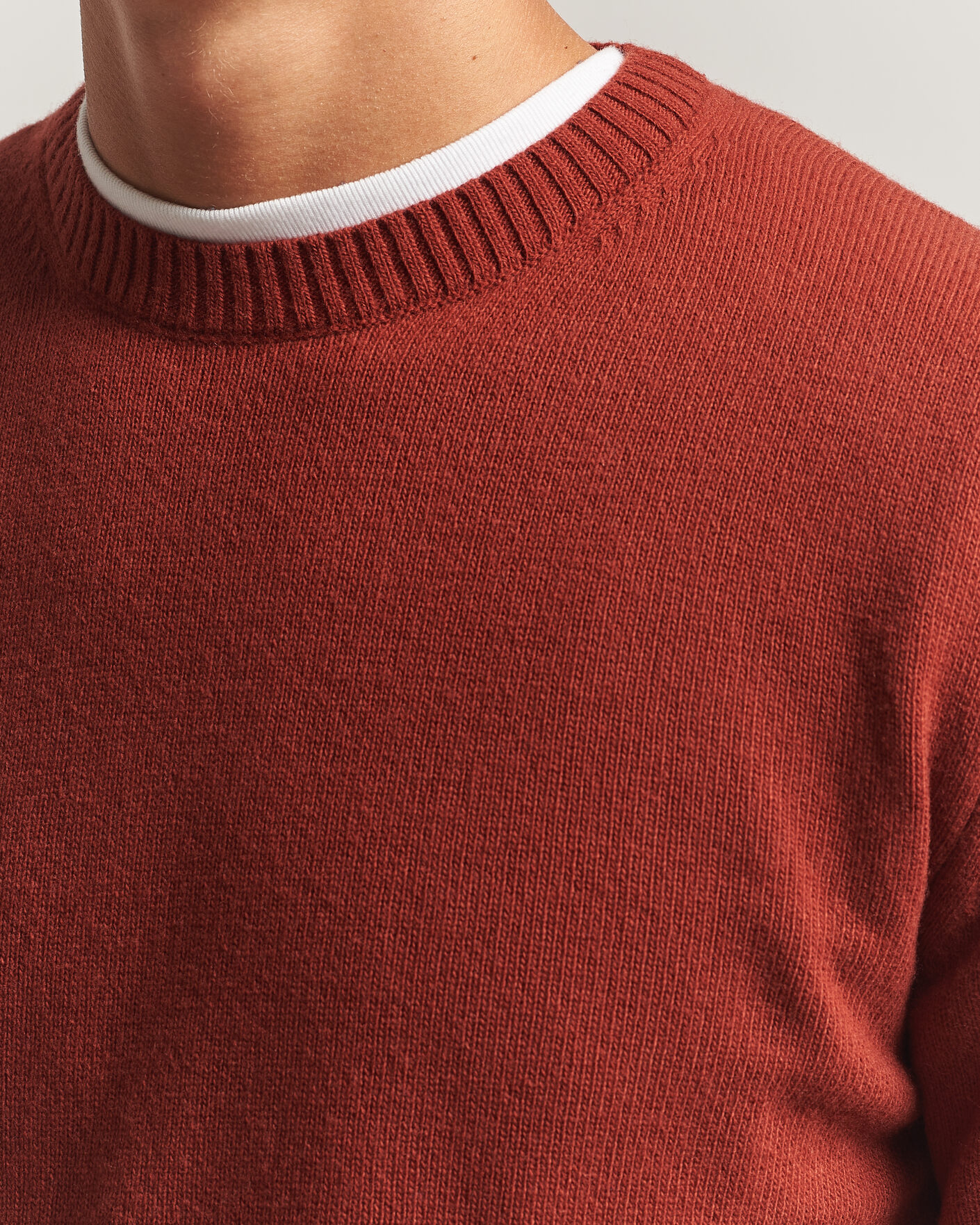 Herre | Gensere | Stenströms | Brushed Merino Crew Neck Burnt Orange