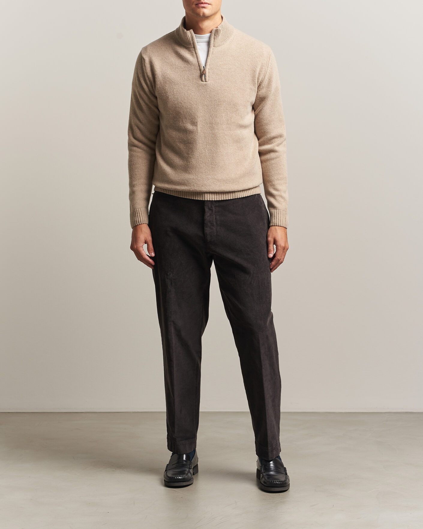 Herre | Gensere | Stenströms | Brushed Merino Half-Zip Beige