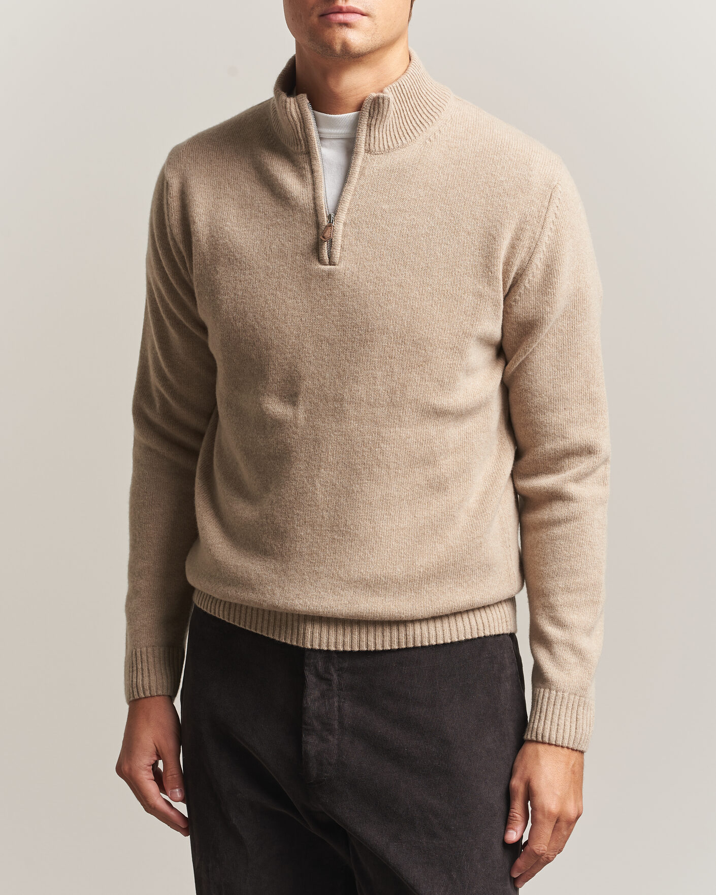 Herre | Gensere | Stenströms | Brushed Merino Half-Zip Beige