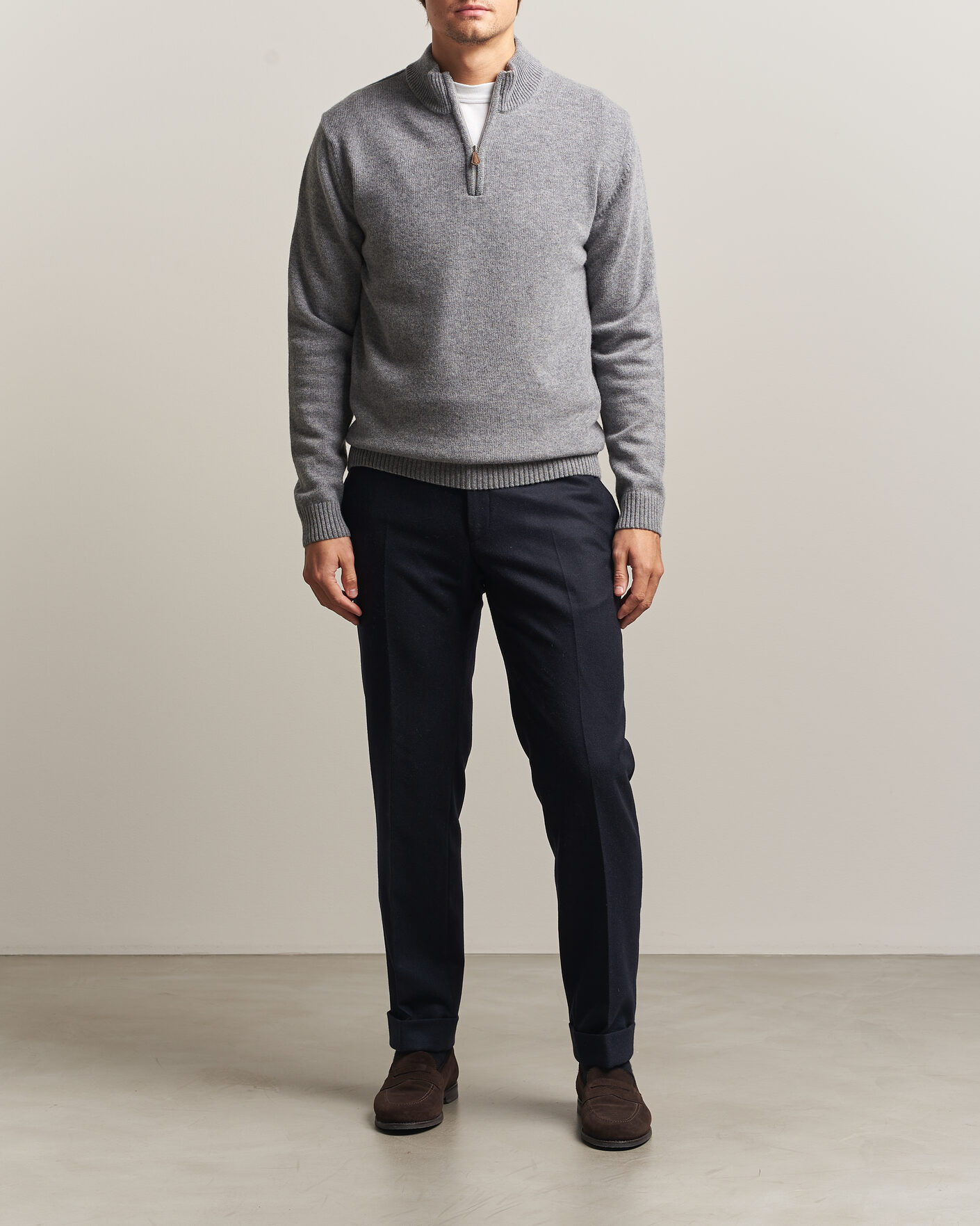 Herre | Gensere | Stenströms | Brushed Merino Half-Zip Grey