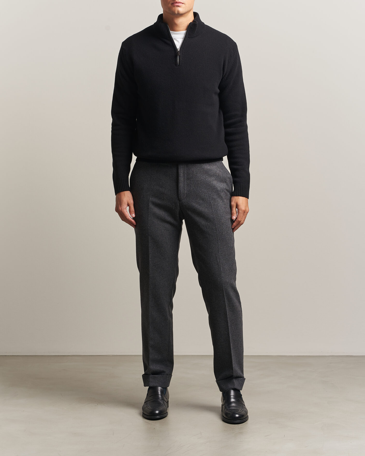 Herre | Gensere | Stenströms | Brushed Merino Half-Zip Black
