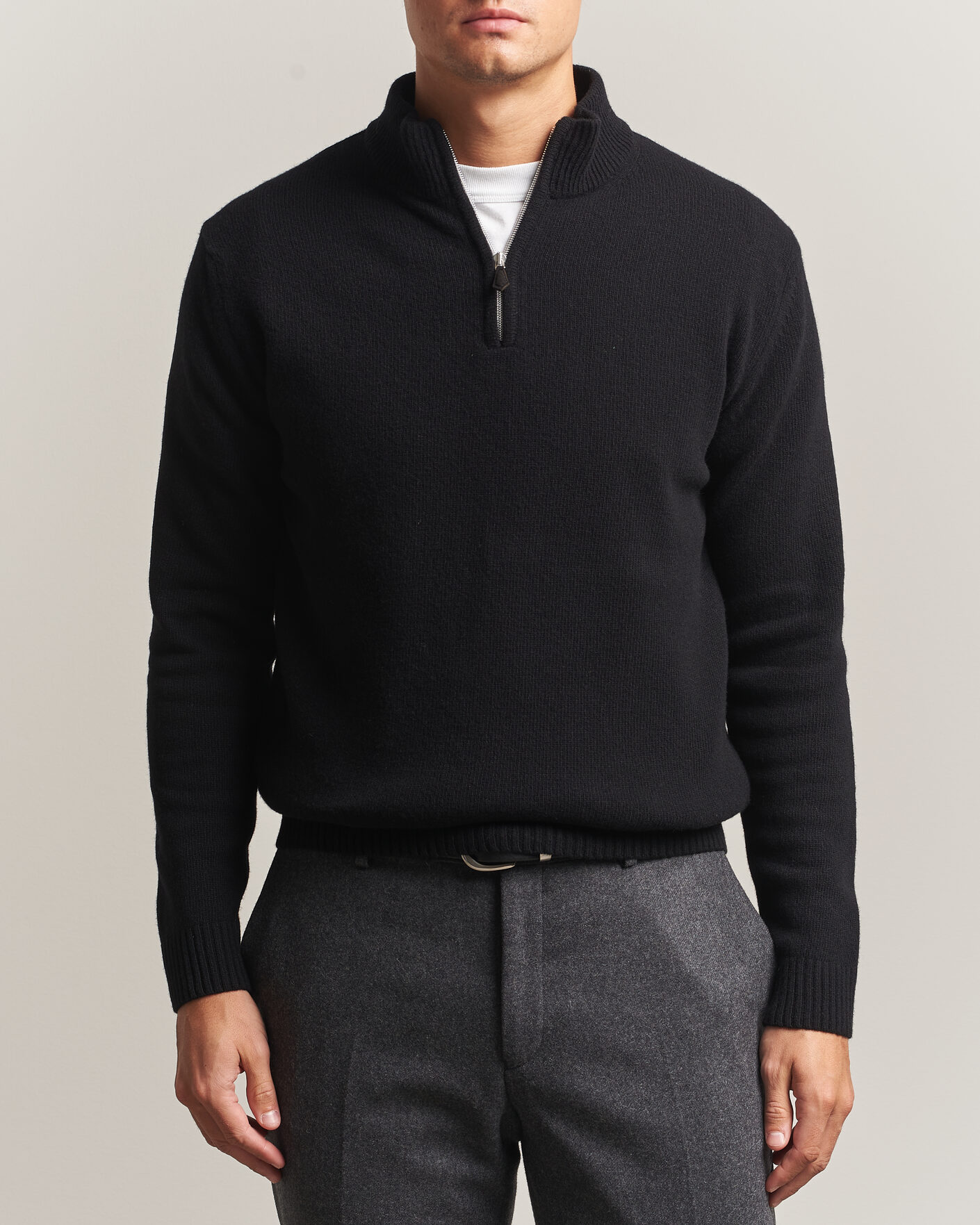 Herre | Gensere | Stenströms | Brushed Merino Half-Zip Black