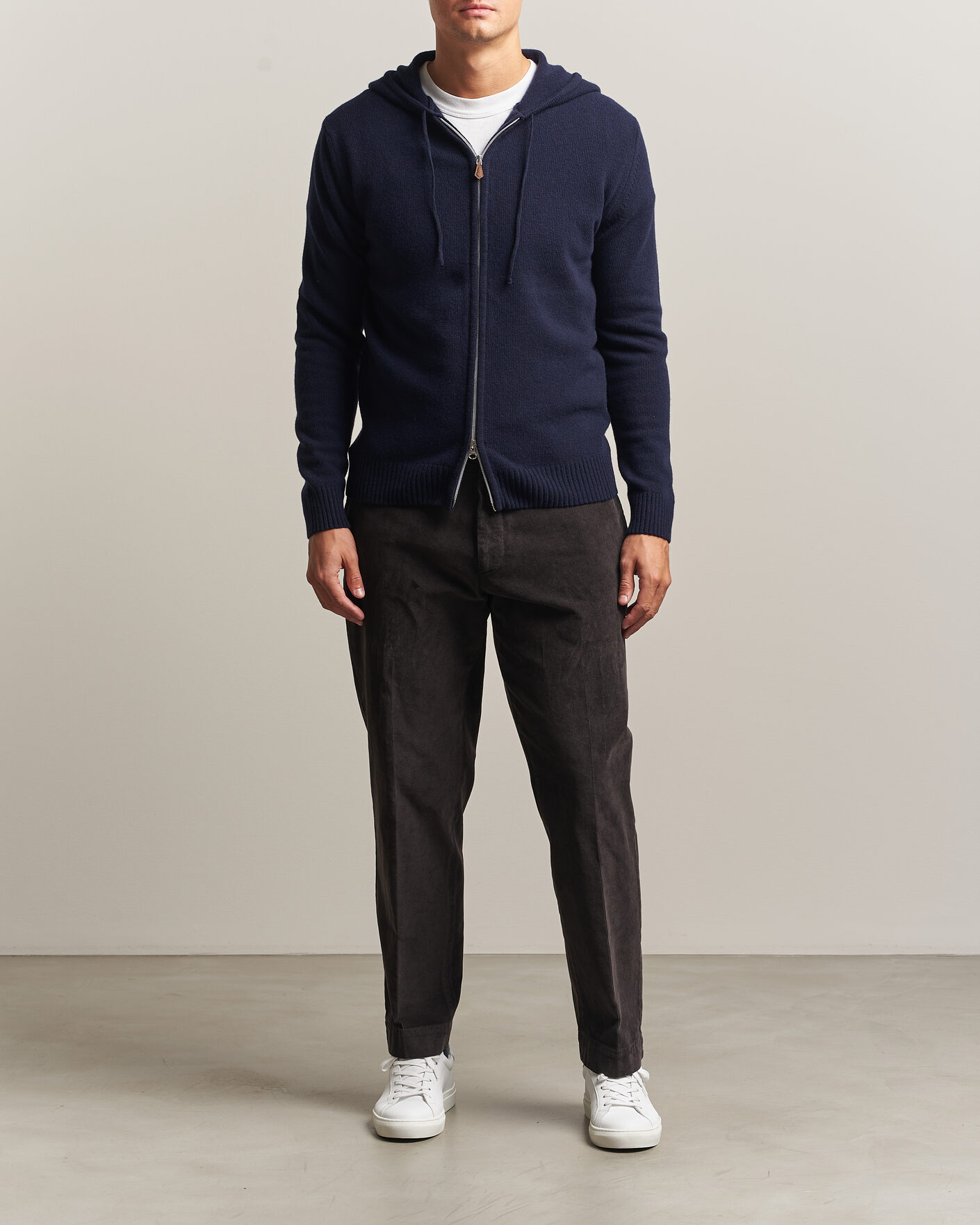 Herre | Gensere | Stenströms | Brushed Merino Full-Zip Hood Navy
