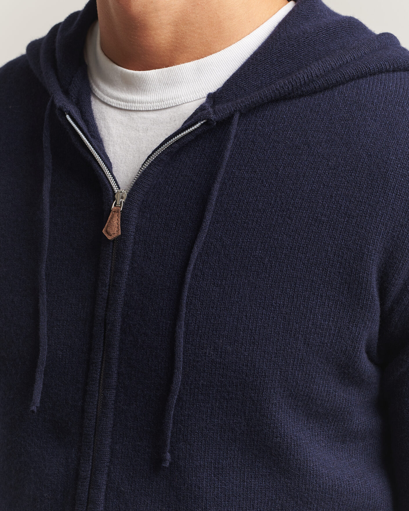 Herre | Gensere | Stenströms | Brushed Merino Full-Zip Hood Navy