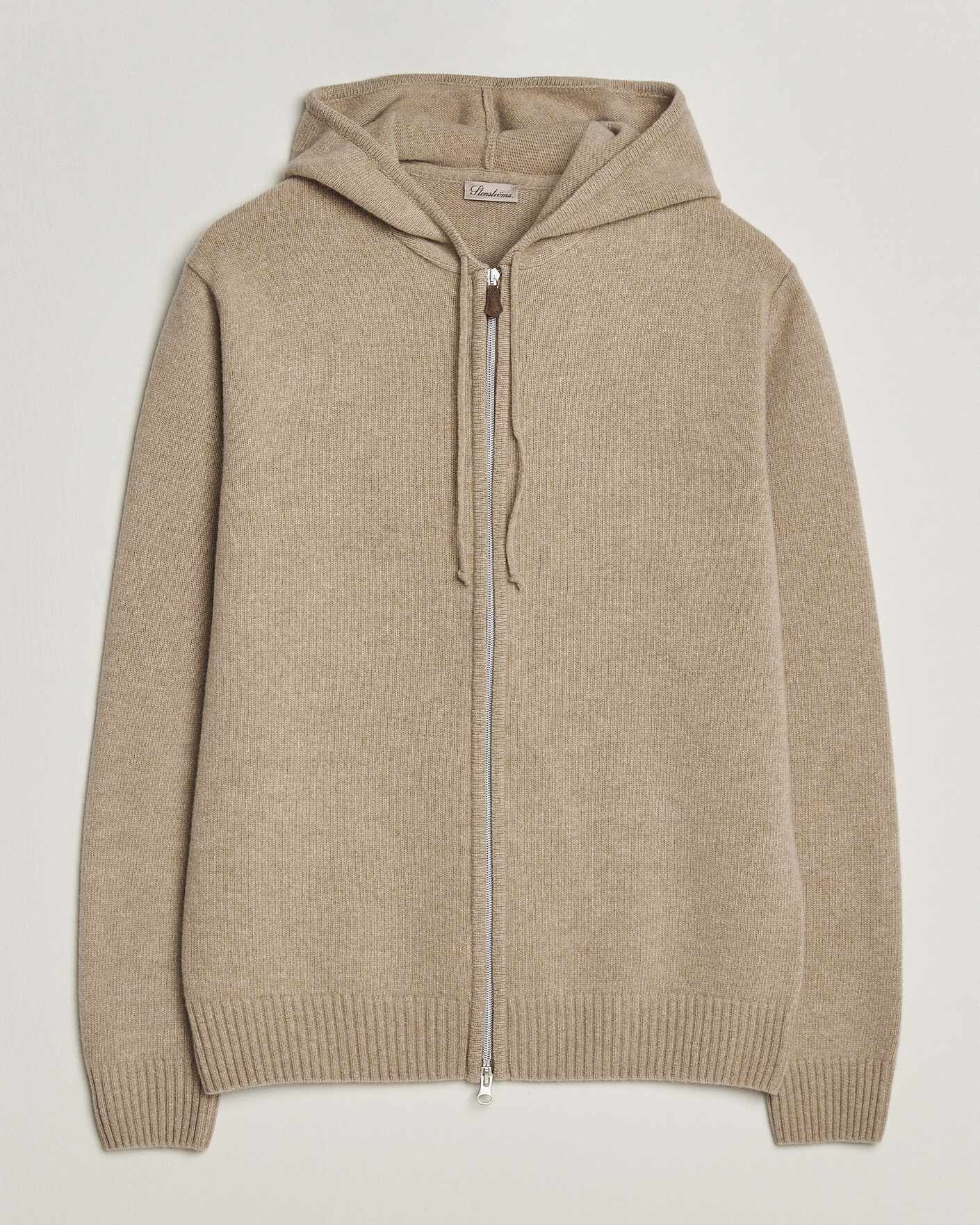Herre | Gensere | Stenströms | Brushed Merino Full-Zip Hood Beige