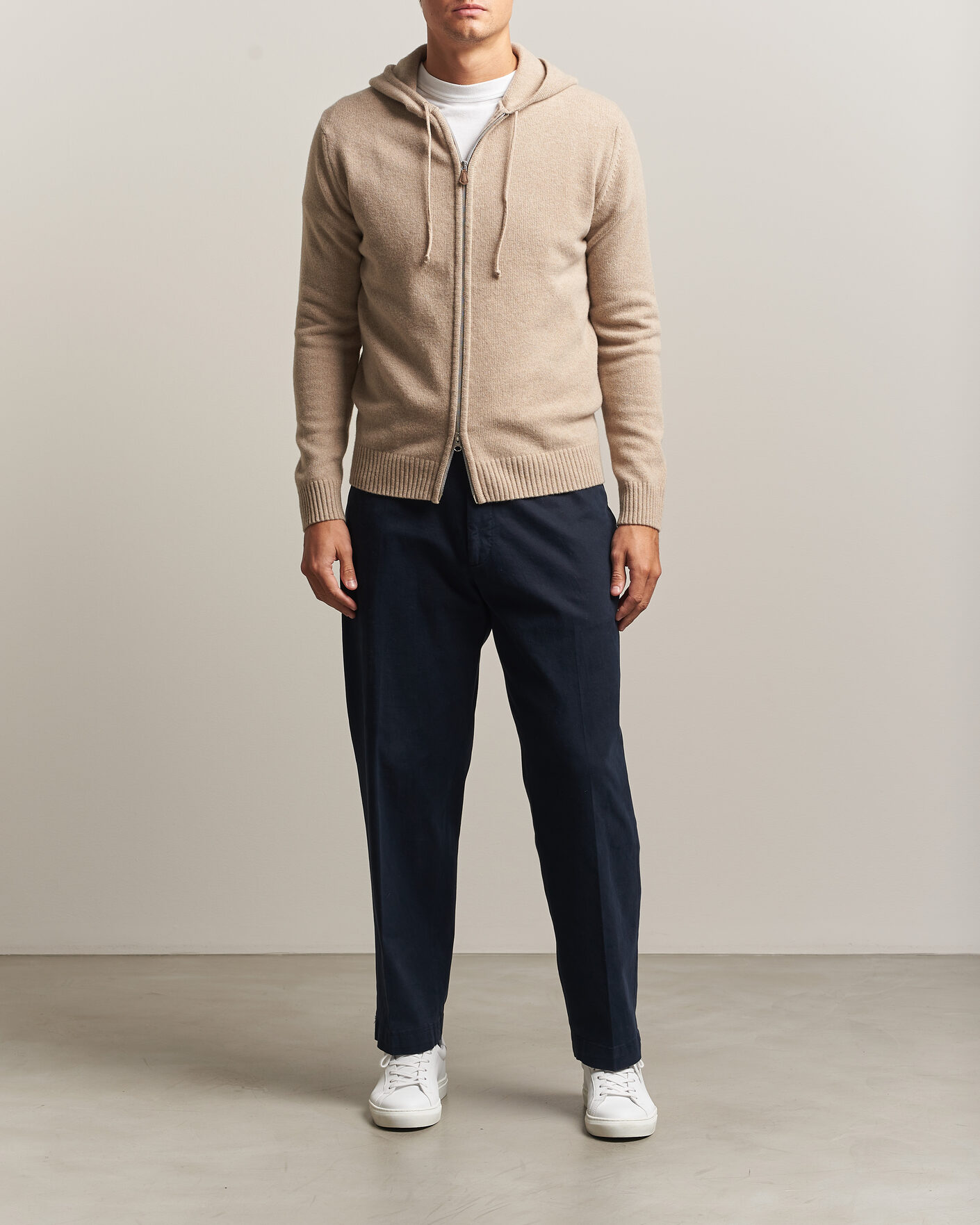 Herre | Gensere | Stenströms | Brushed Merino Full-Zip Hood Beige