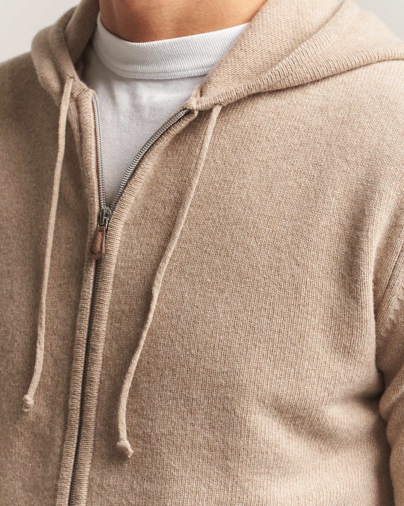 Herre | Gensere | Stenströms | Brushed Merino Full-Zip Hood Beige