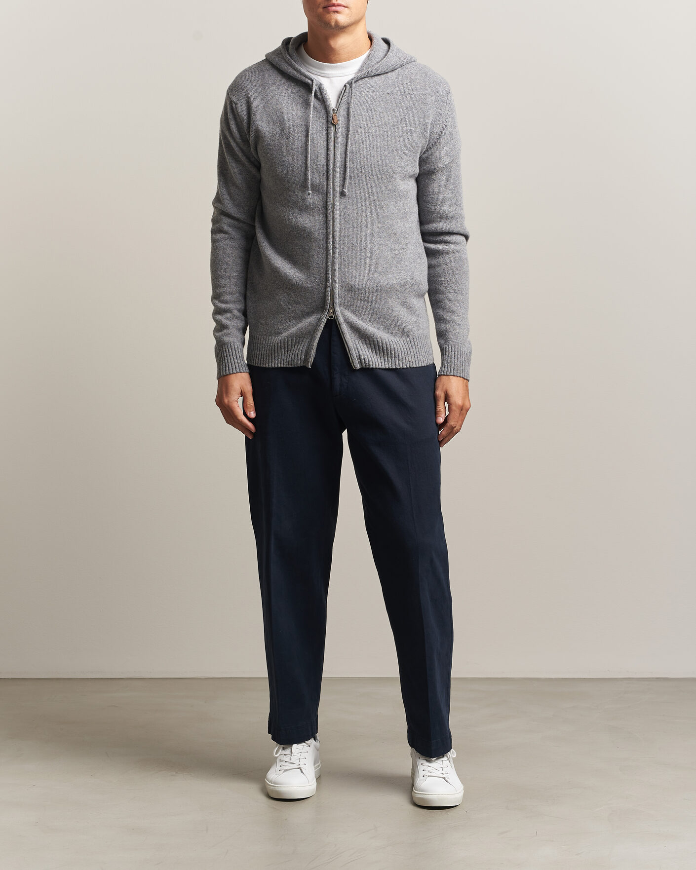 Herre | Gensere | Stenströms | Brushed Merino Full-Zip Hood Grey