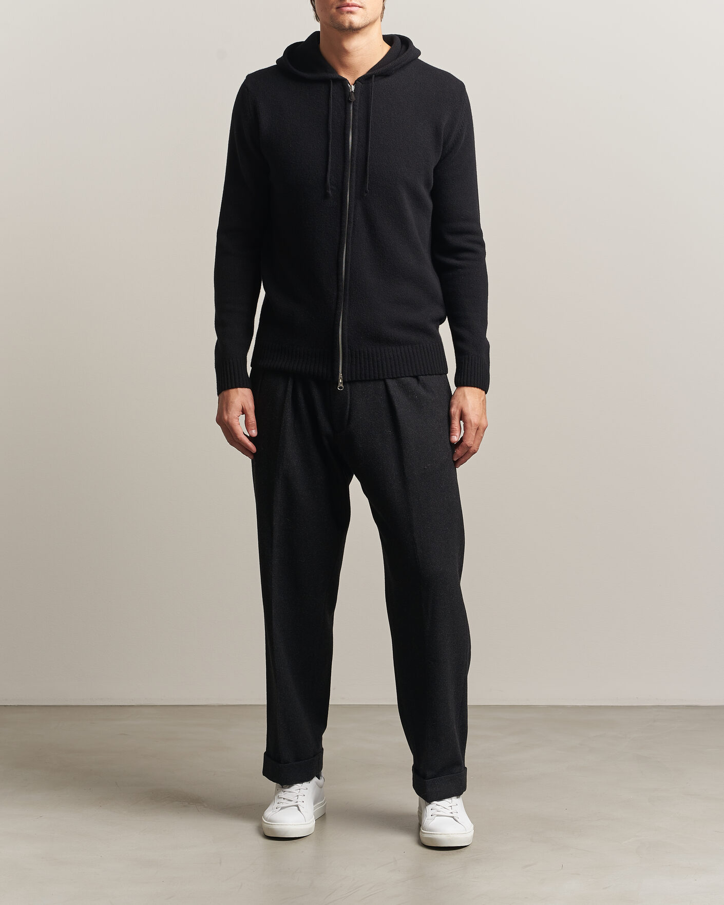 Herre | Gensere | Stenströms | Brushed Merino Full-Zip Hood Black