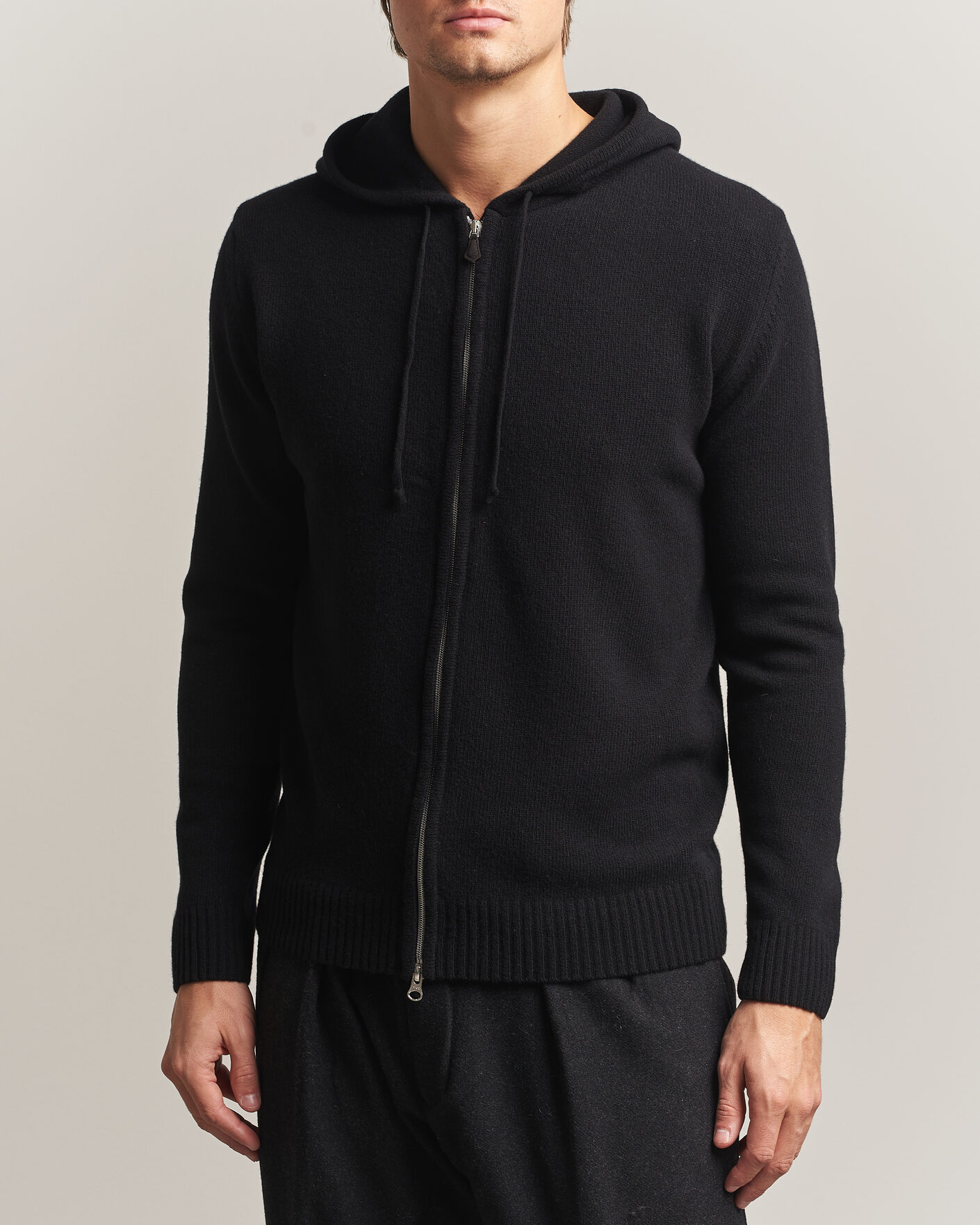 Herre | Gensere | Stenströms | Brushed Merino Full-Zip Hood Black