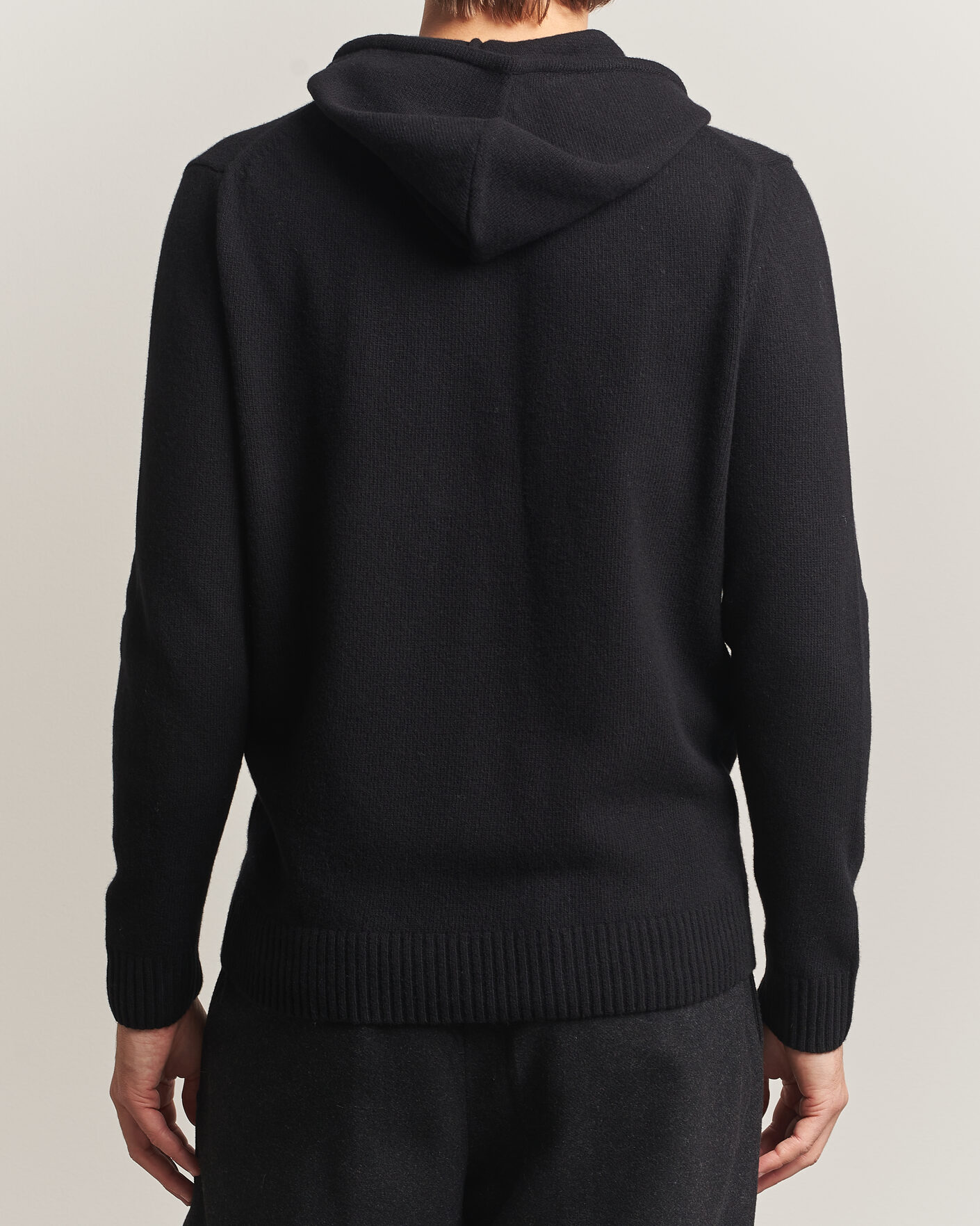 Herre | Gensere | Stenströms | Brushed Merino Full-Zip Hood Black