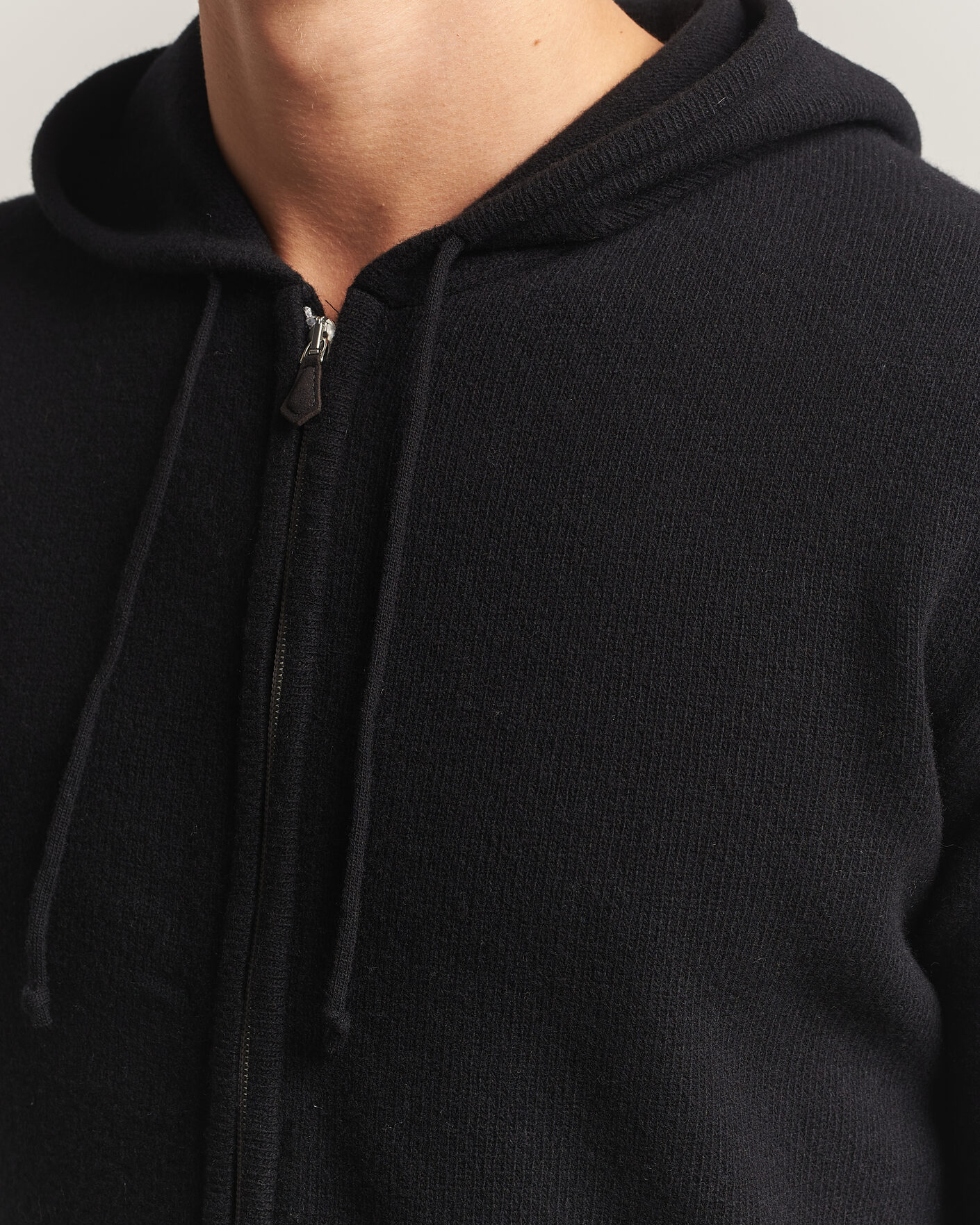Herre | Gensere | Stenströms | Brushed Merino Full-Zip Hood Black