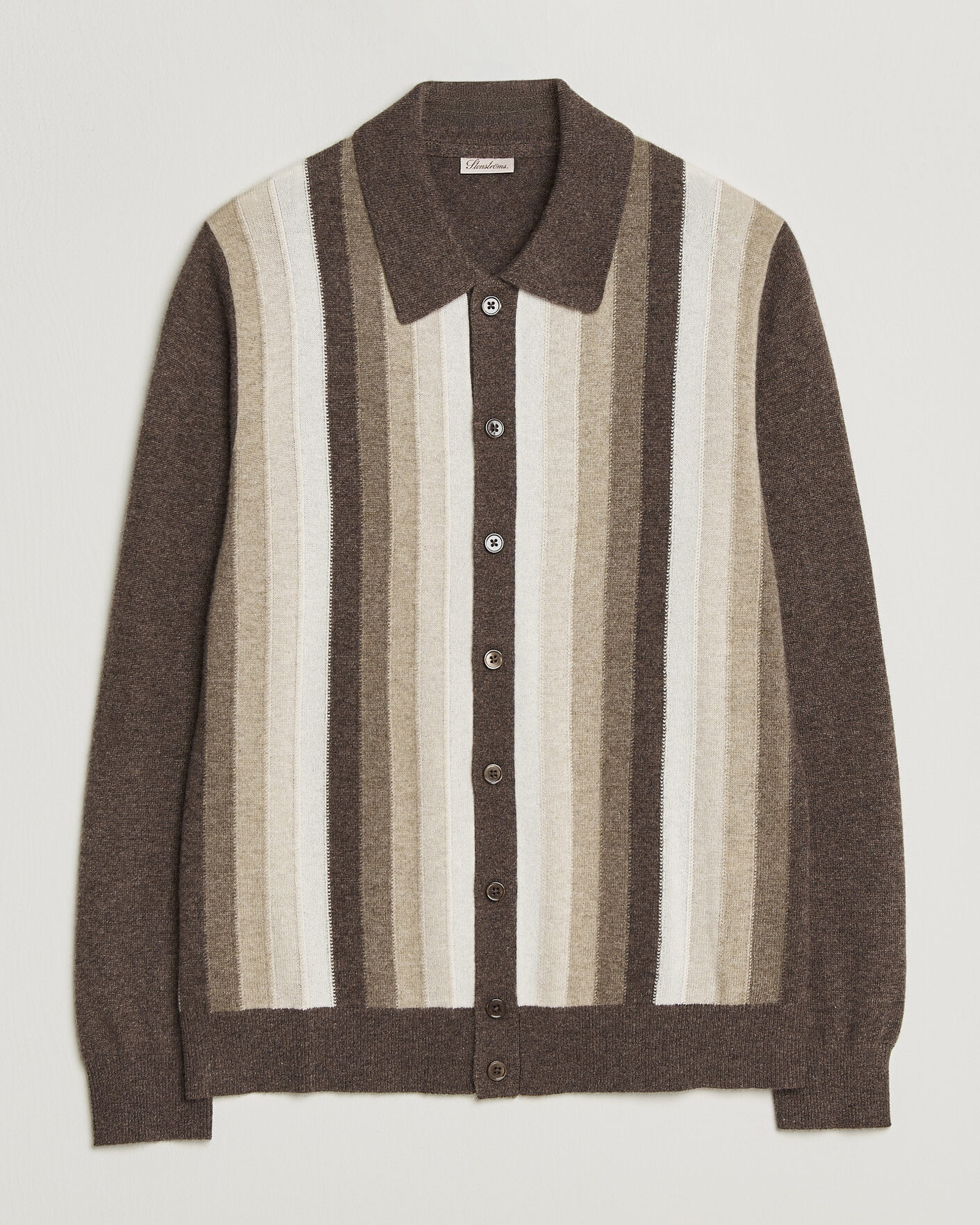 Herre | Gensere | Stenströms | Cashmere Striped Polo Cardigan Brown
