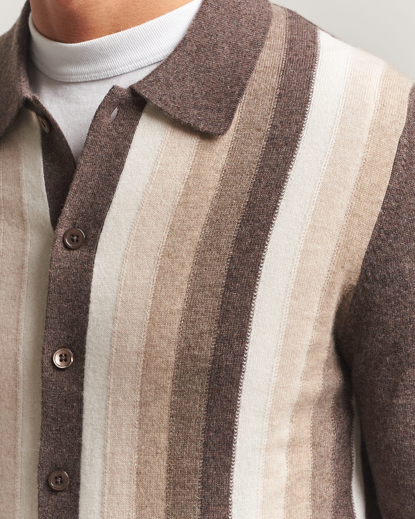 Herre | Gensere | Stenströms | Cashmere Striped Polo Cardigan Brown