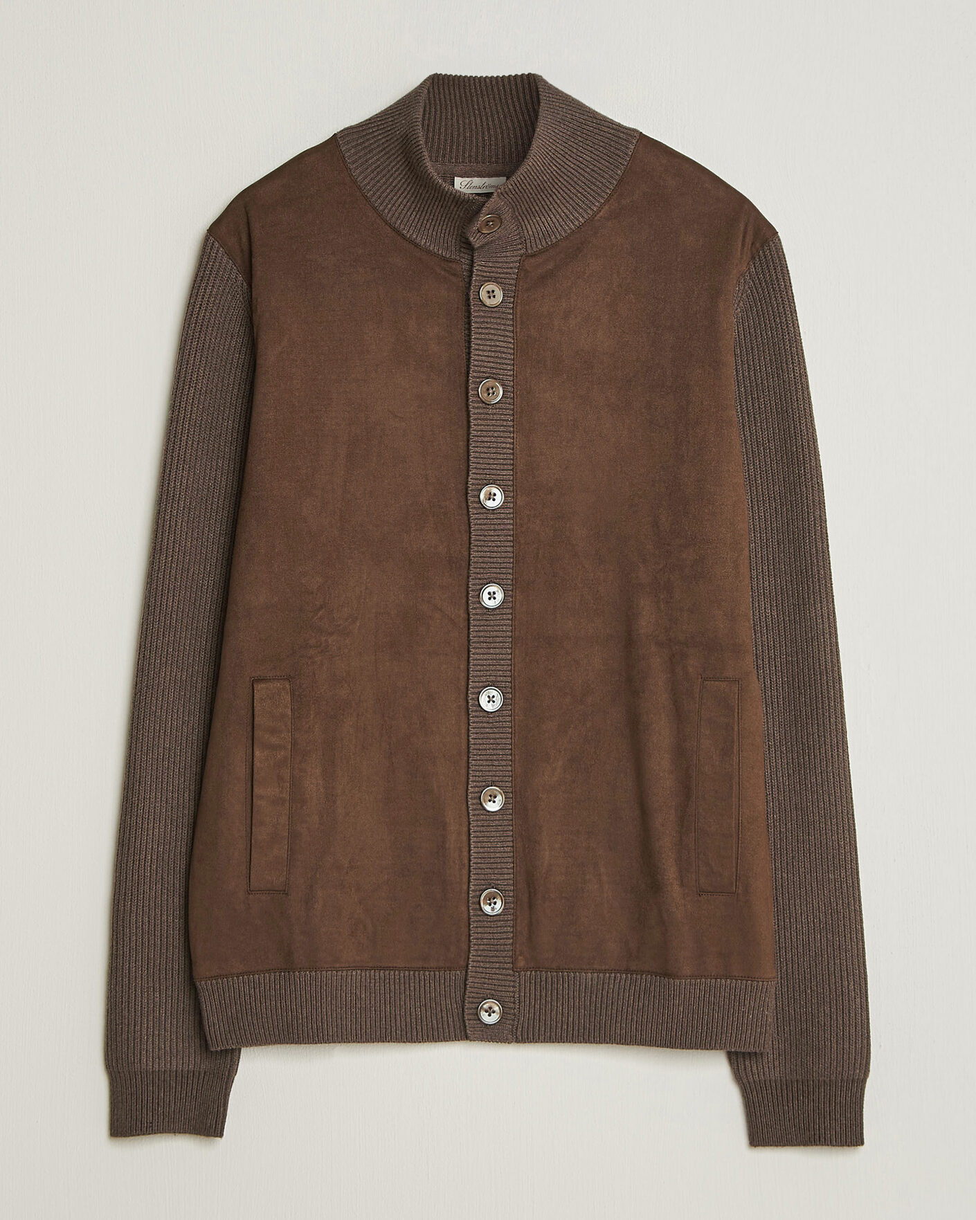 Herre | Gensere | Stenströms | Knitted Hybrid Alcantara Jacket Brown