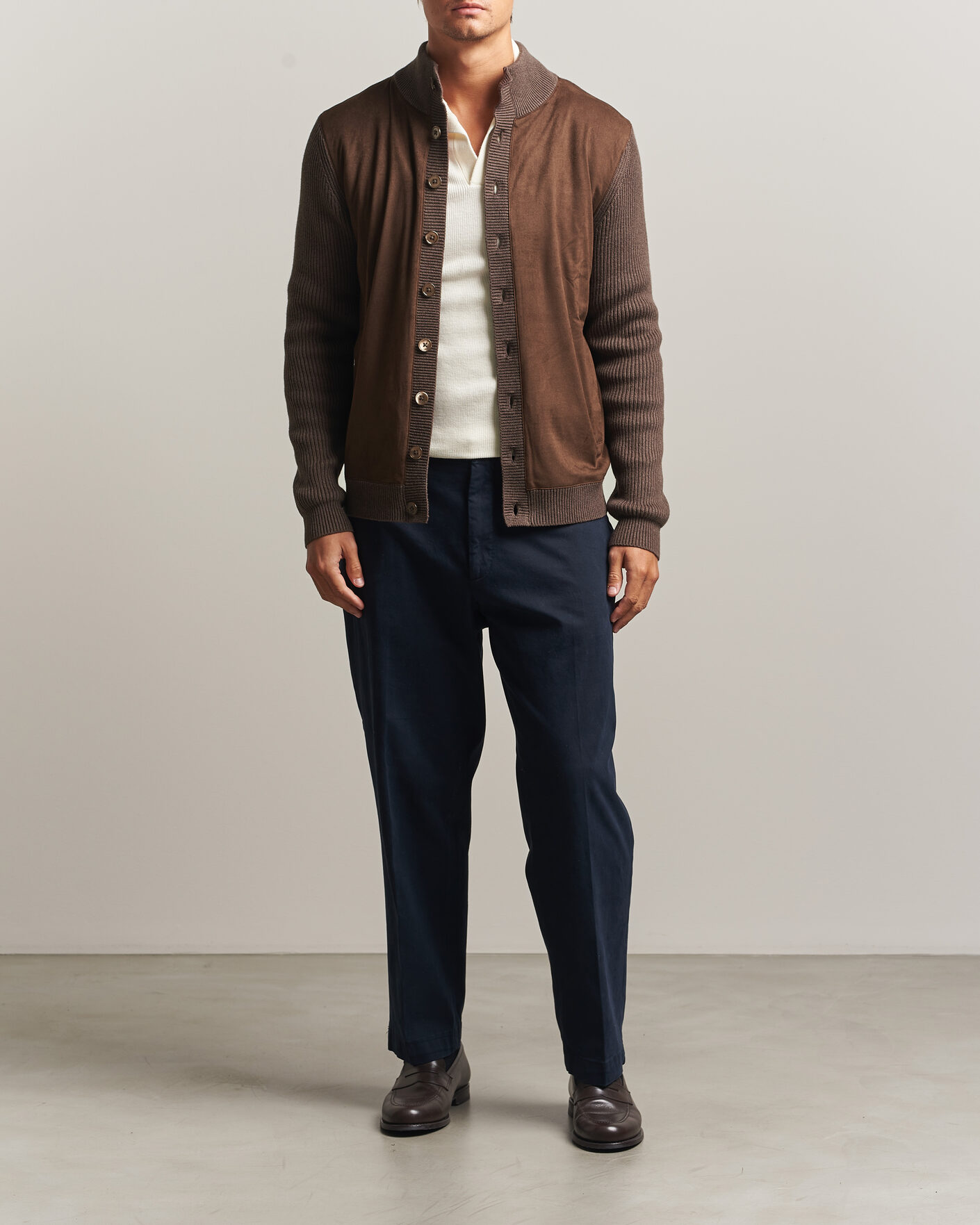 Herre | Gensere | Stenströms | Knitted Hybrid Alcantara Jacket Brown