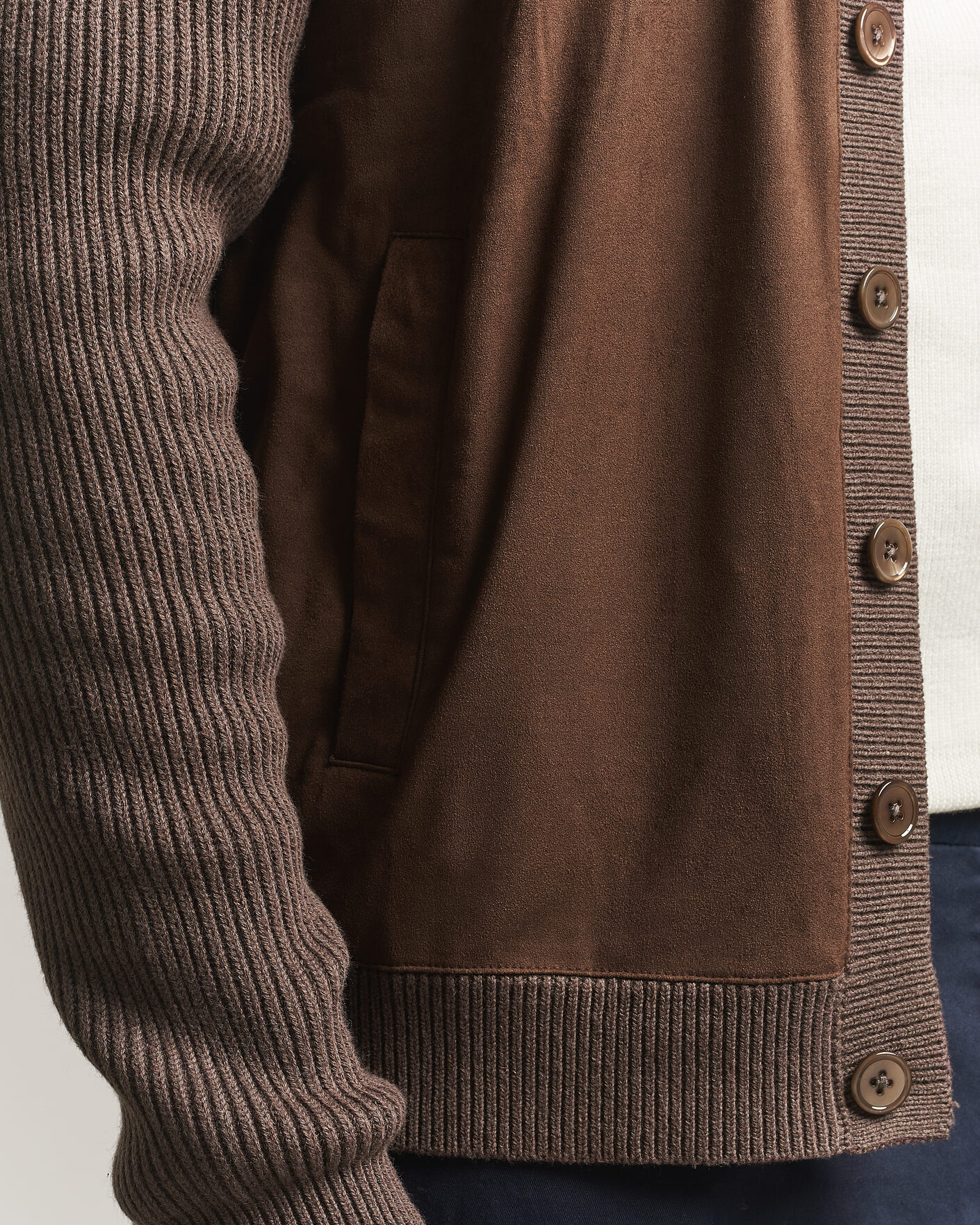 Herre | Gensere | Stenströms | Knitted Hybrid Alcantara Jacket Brown